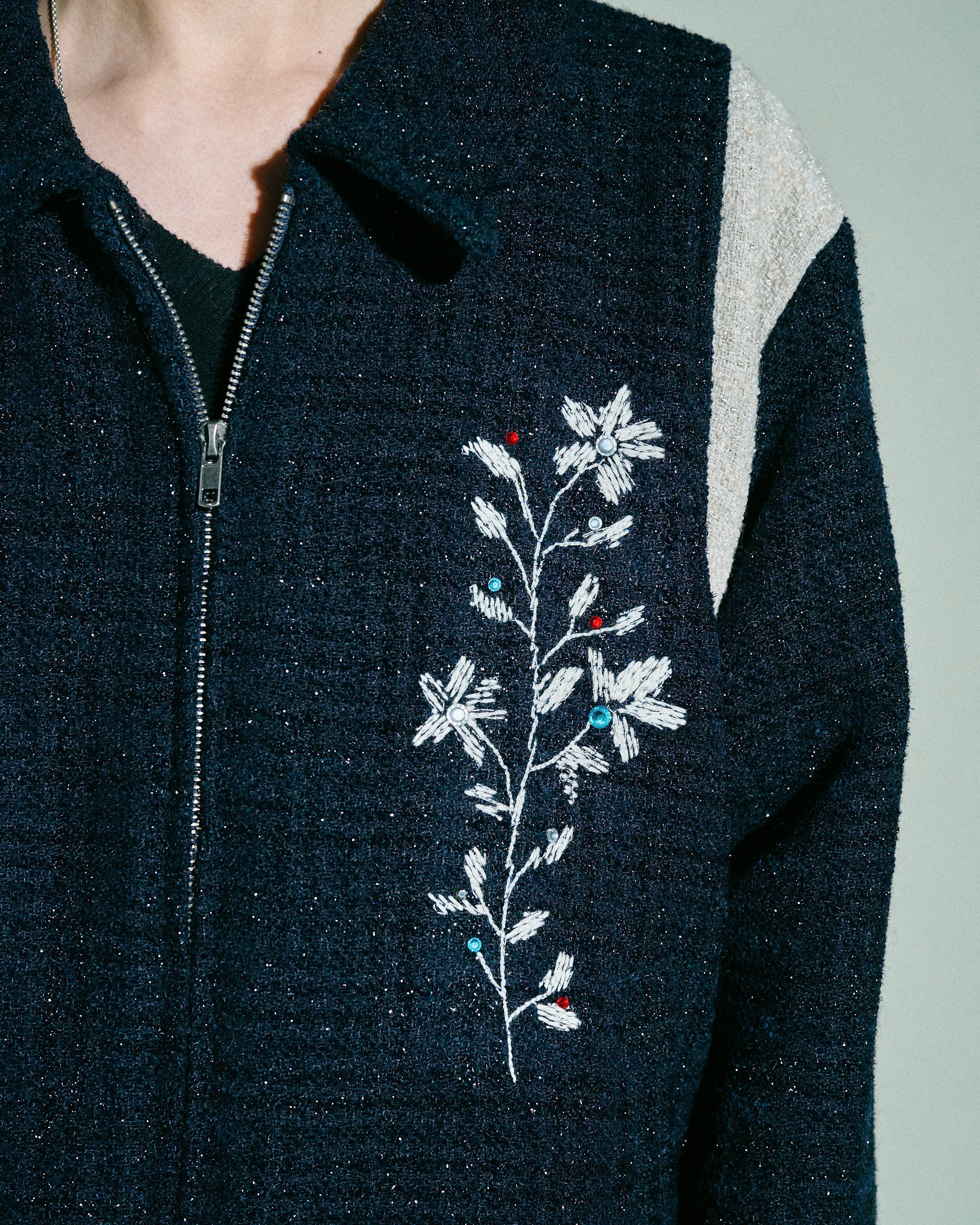 camphor wood 花刺繍ラメツイードスタジアムジャケット