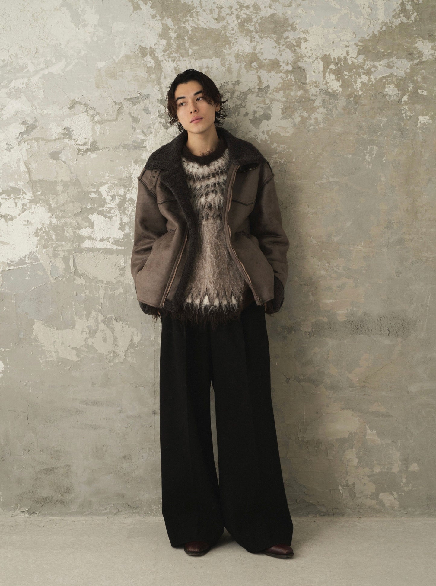 cut off faux fade mouton B-3 jacket