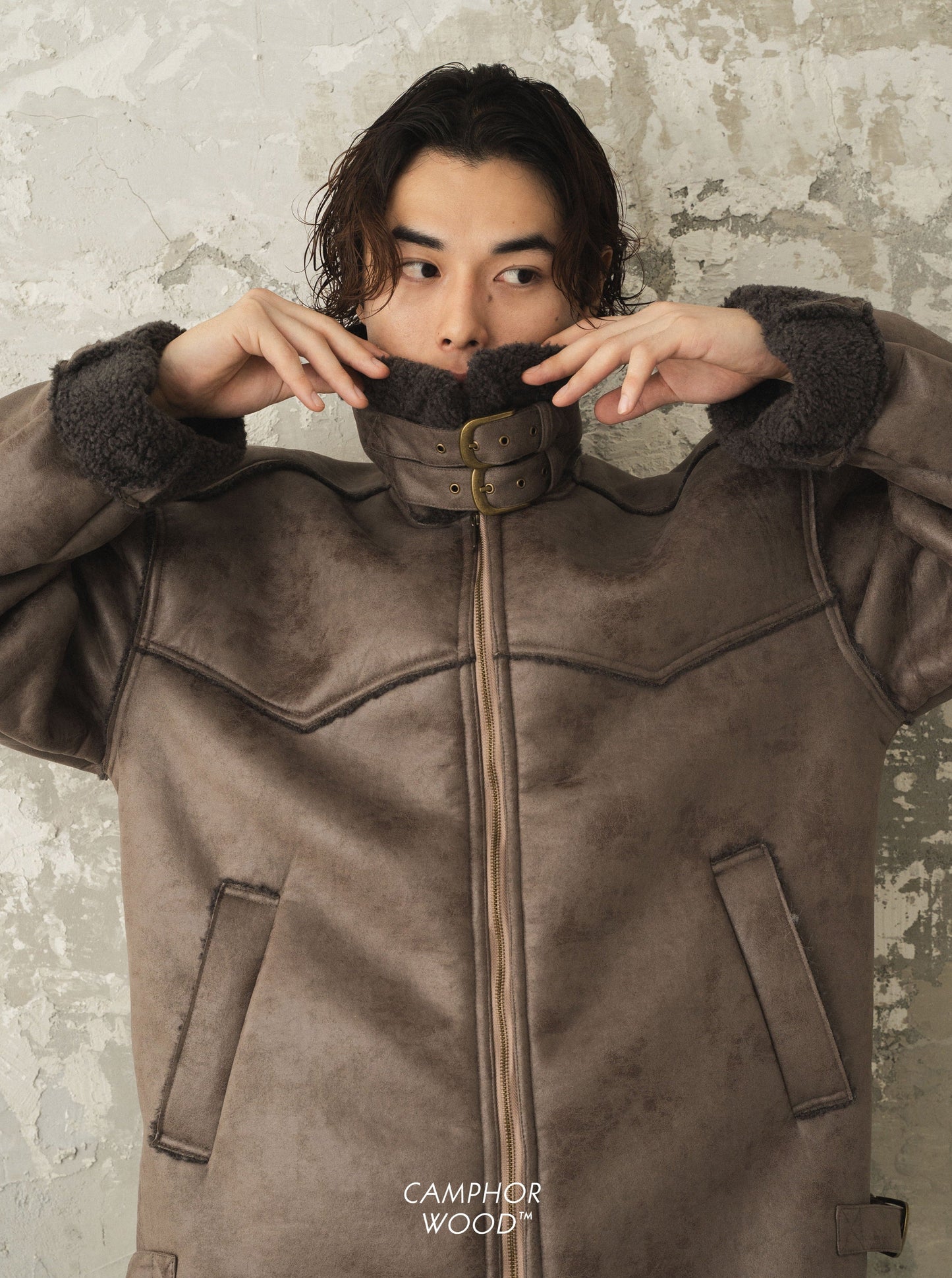 cut off faux fade mouton B-3 jacket