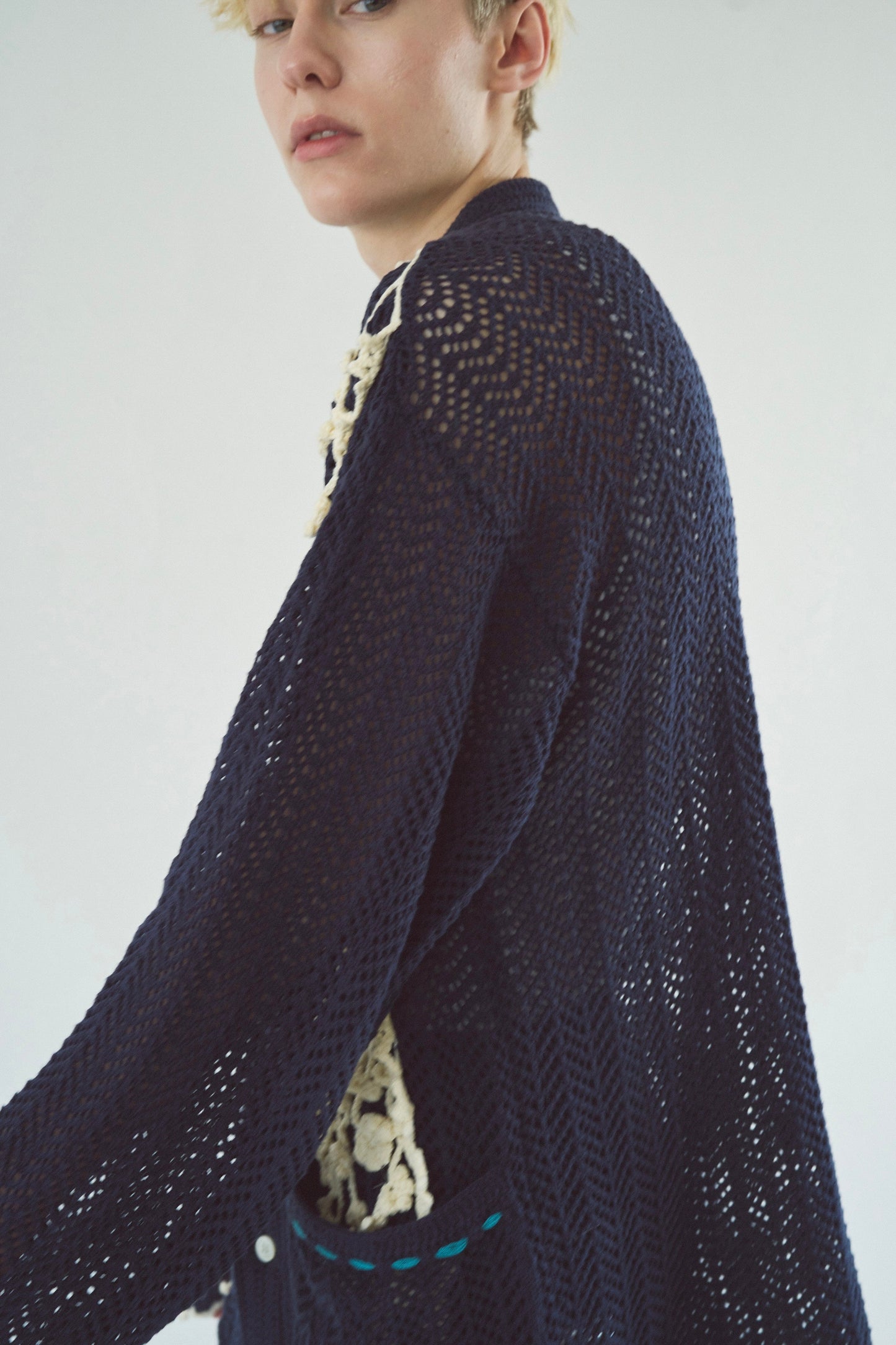 hand knit flower line Cuba shirt  cardigan