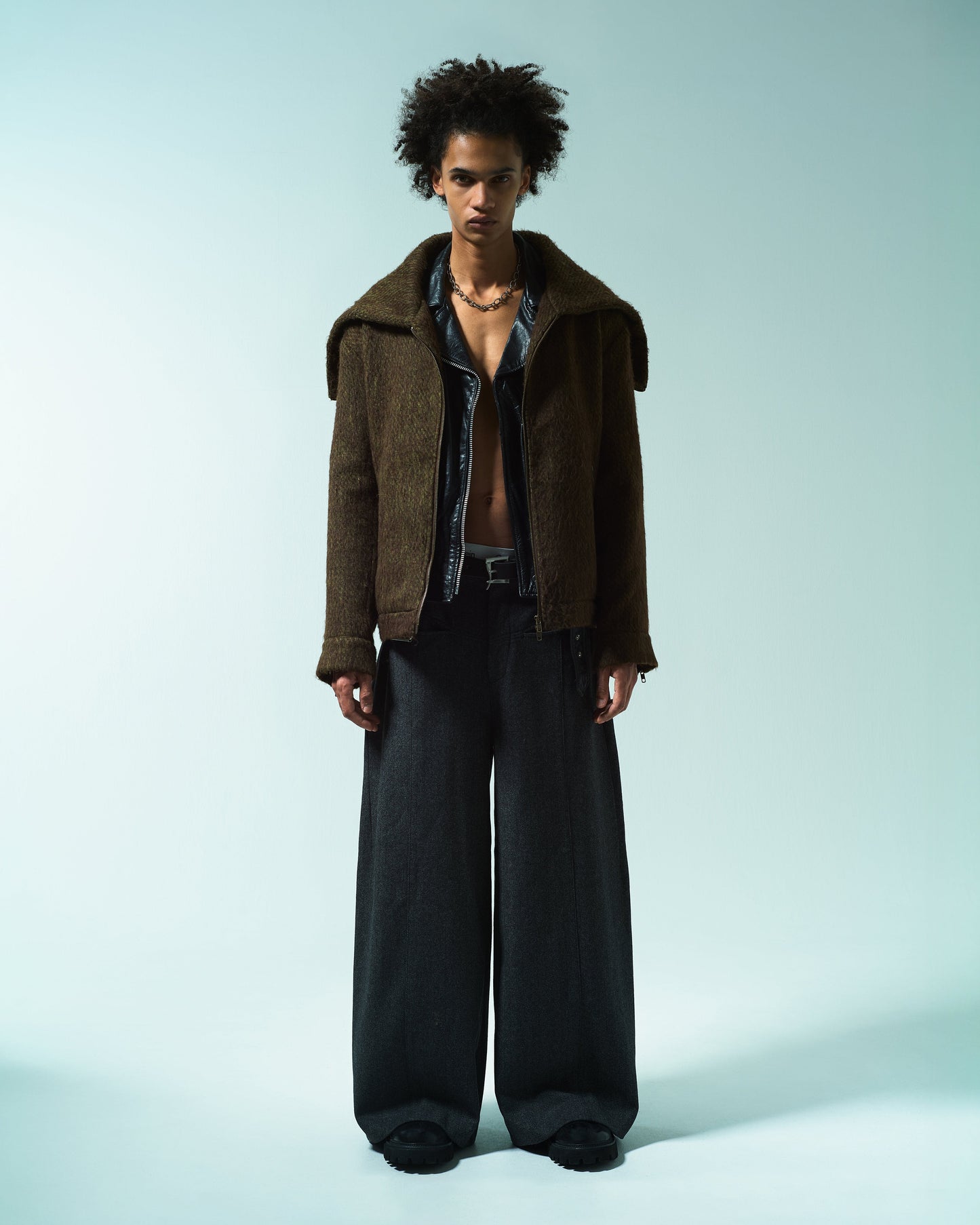 WIDE BAGGY SEEM TUCK TWEED SLACKS