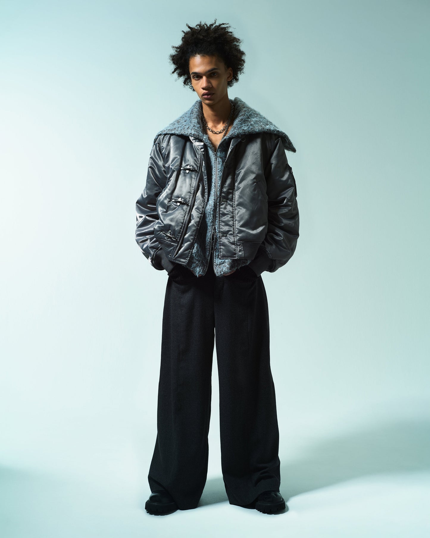 WIDE BAGGY SEEM TUCK TWEED SLACKS