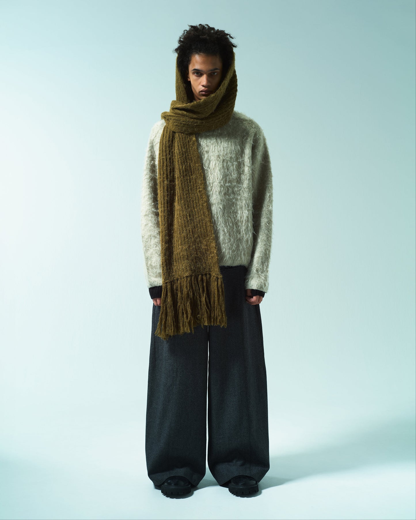 WIDE BAGGY SEEM TUCK TWEED SLACKS