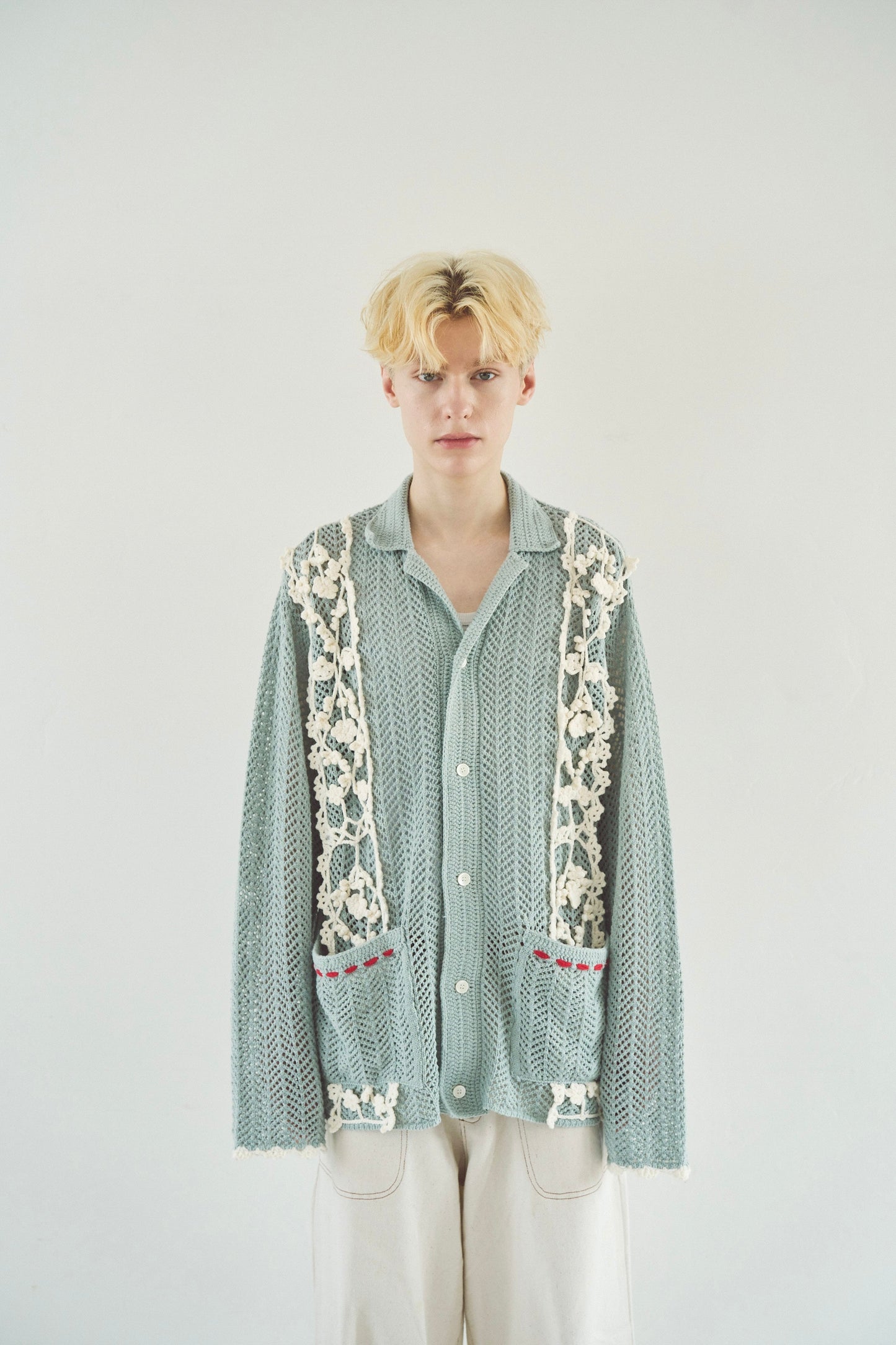 hand knit flower line Cuba shirt  cardigan
