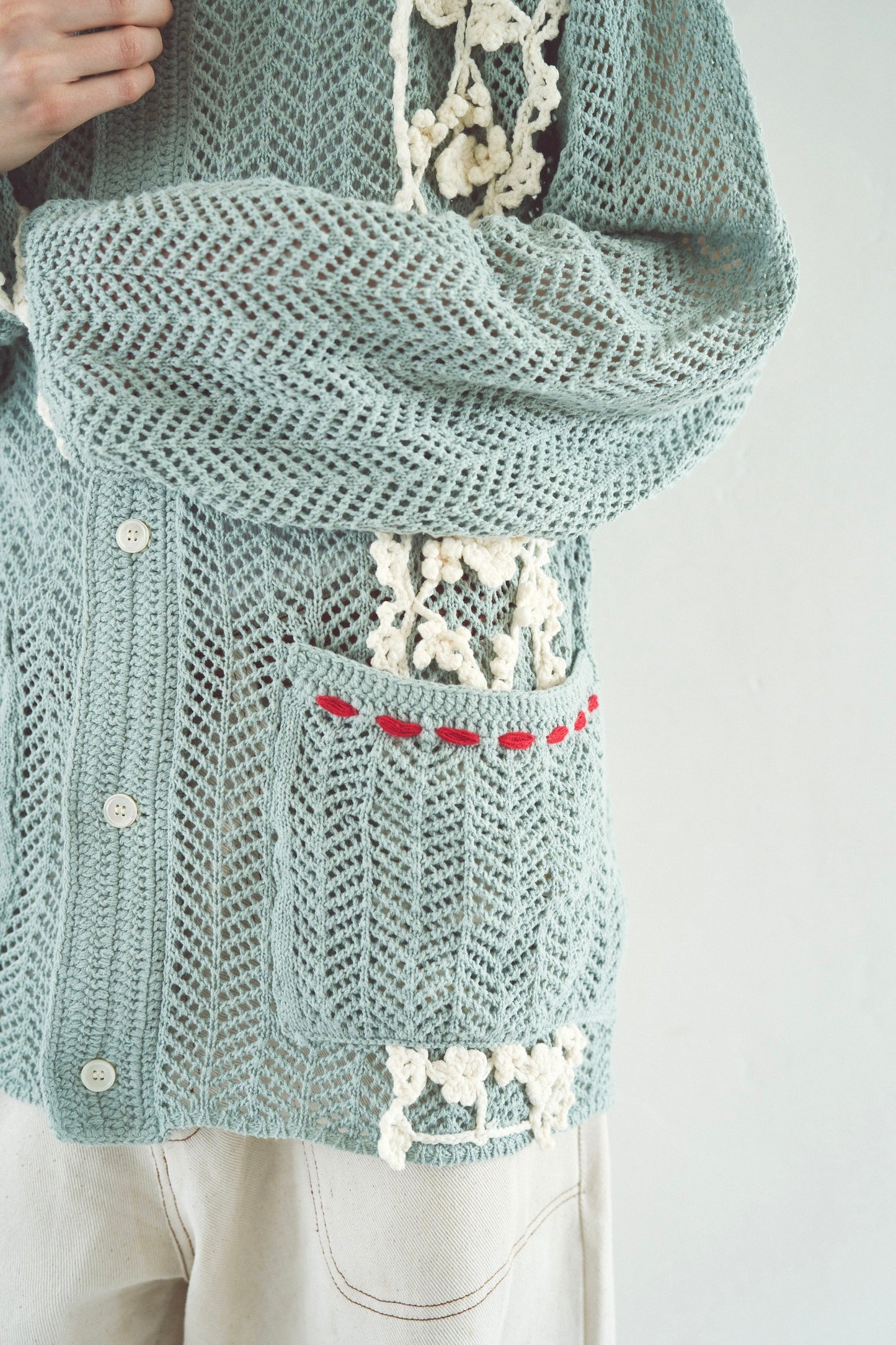 hand knit flower line Cuba shirt  cardigan