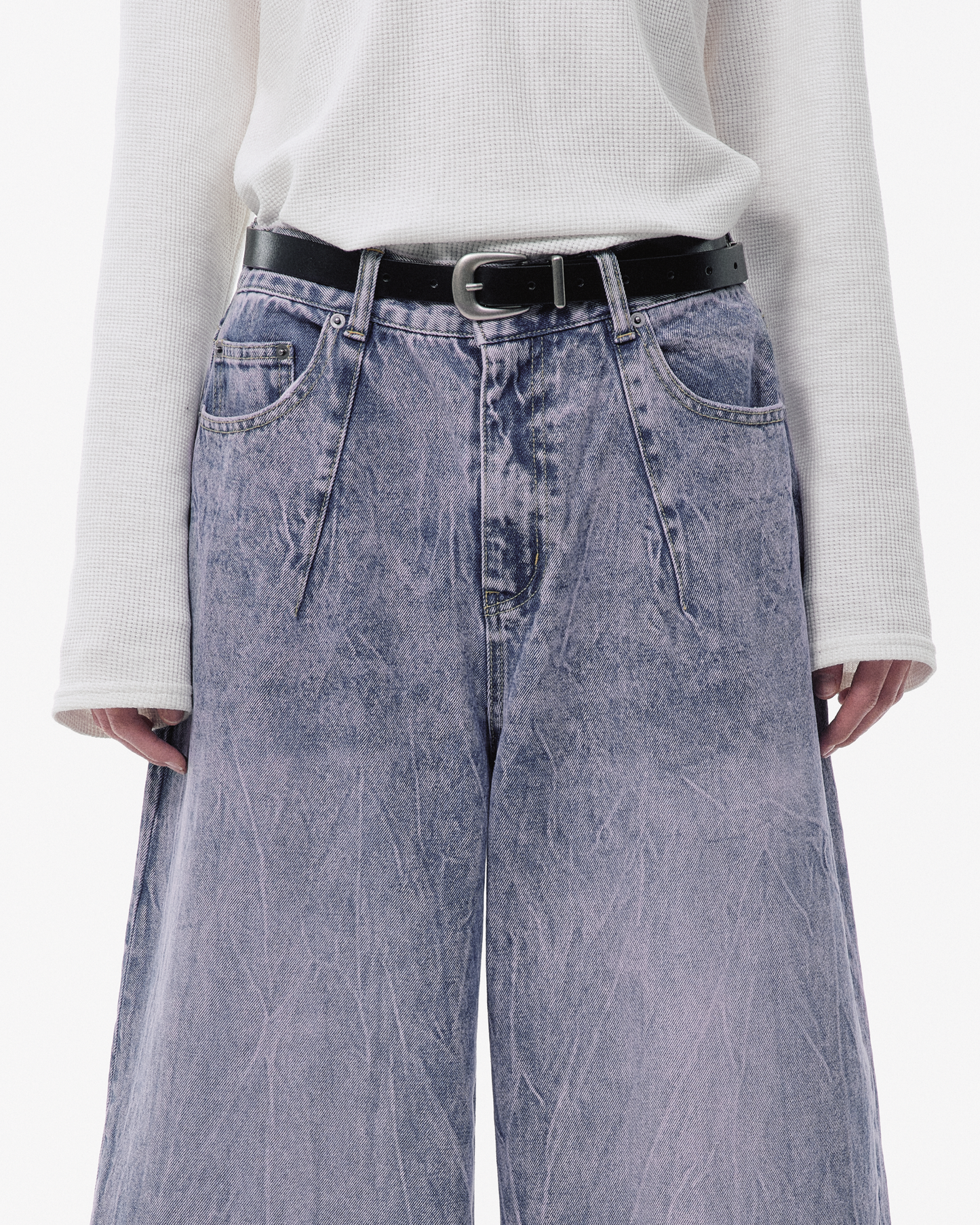 CRACKED CHEMICAL-WASHED WIDE BAGGY JEANS