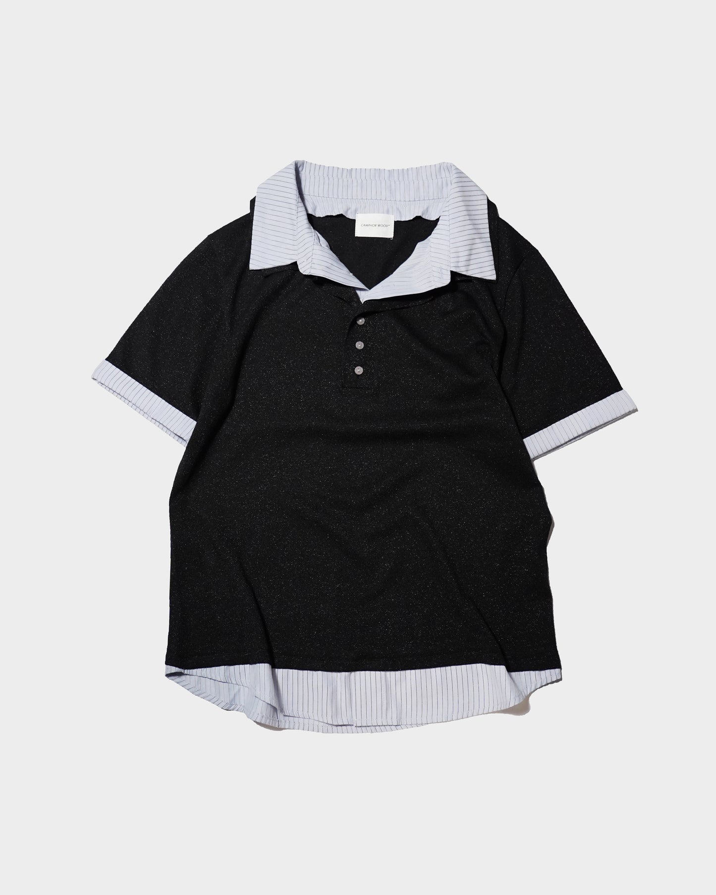 STRIPE SHIRT LAYERED LAME KNIT H/S SHIRTS
