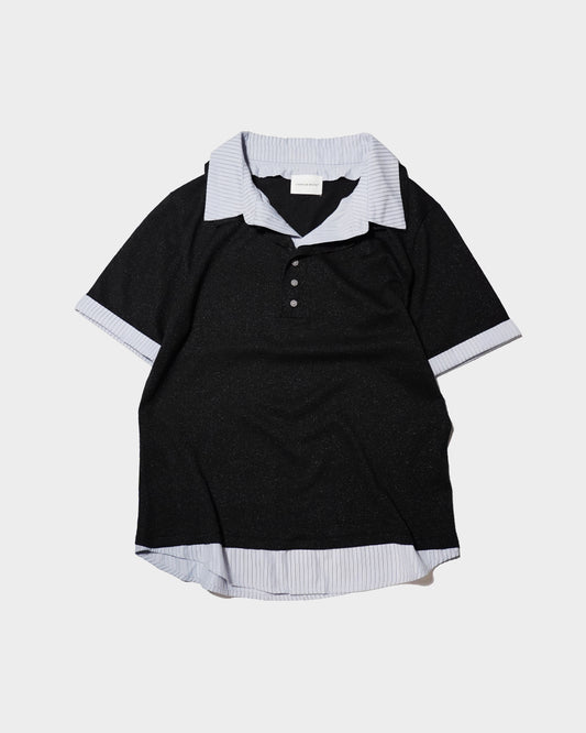 STRIPE SHIRT LAYERED LAME KNIT H/S SHIRTS
