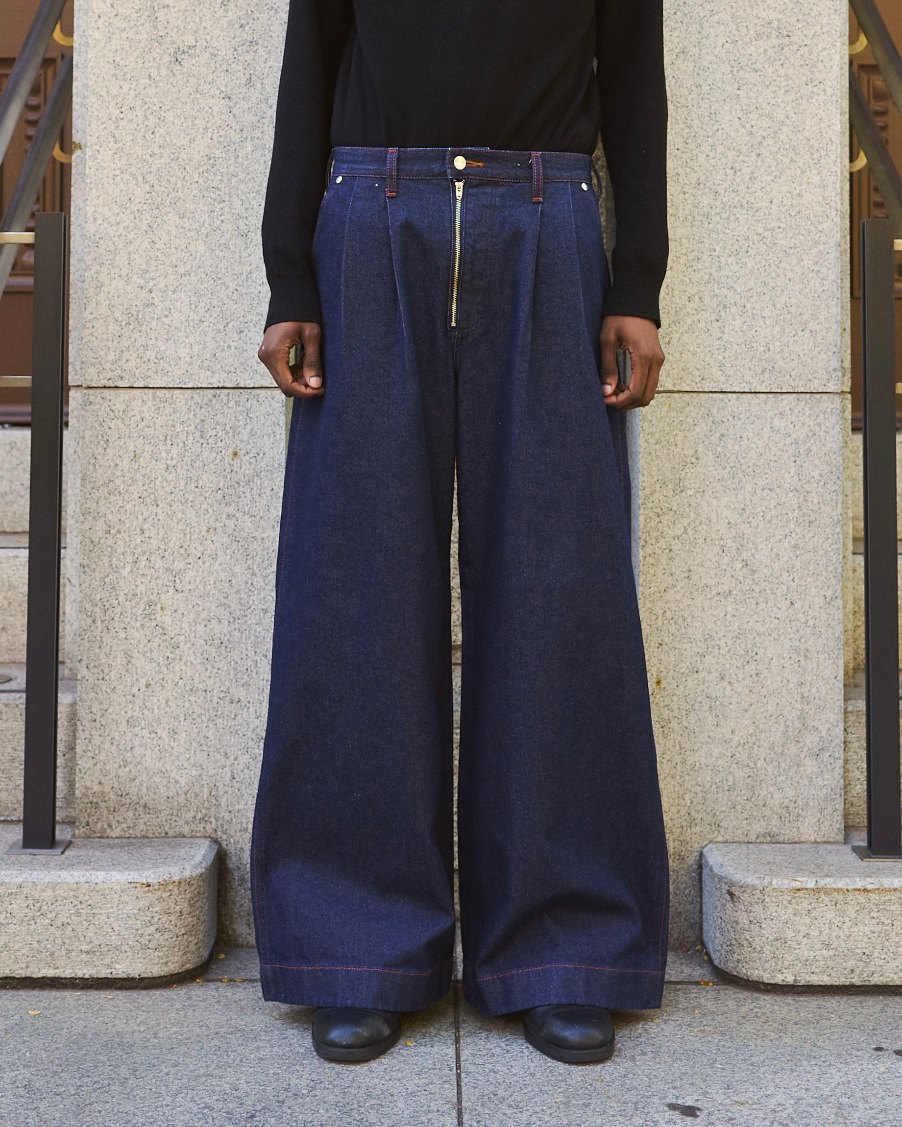 CamphorWood × Wrangler 】front zip wide baggy broken denim