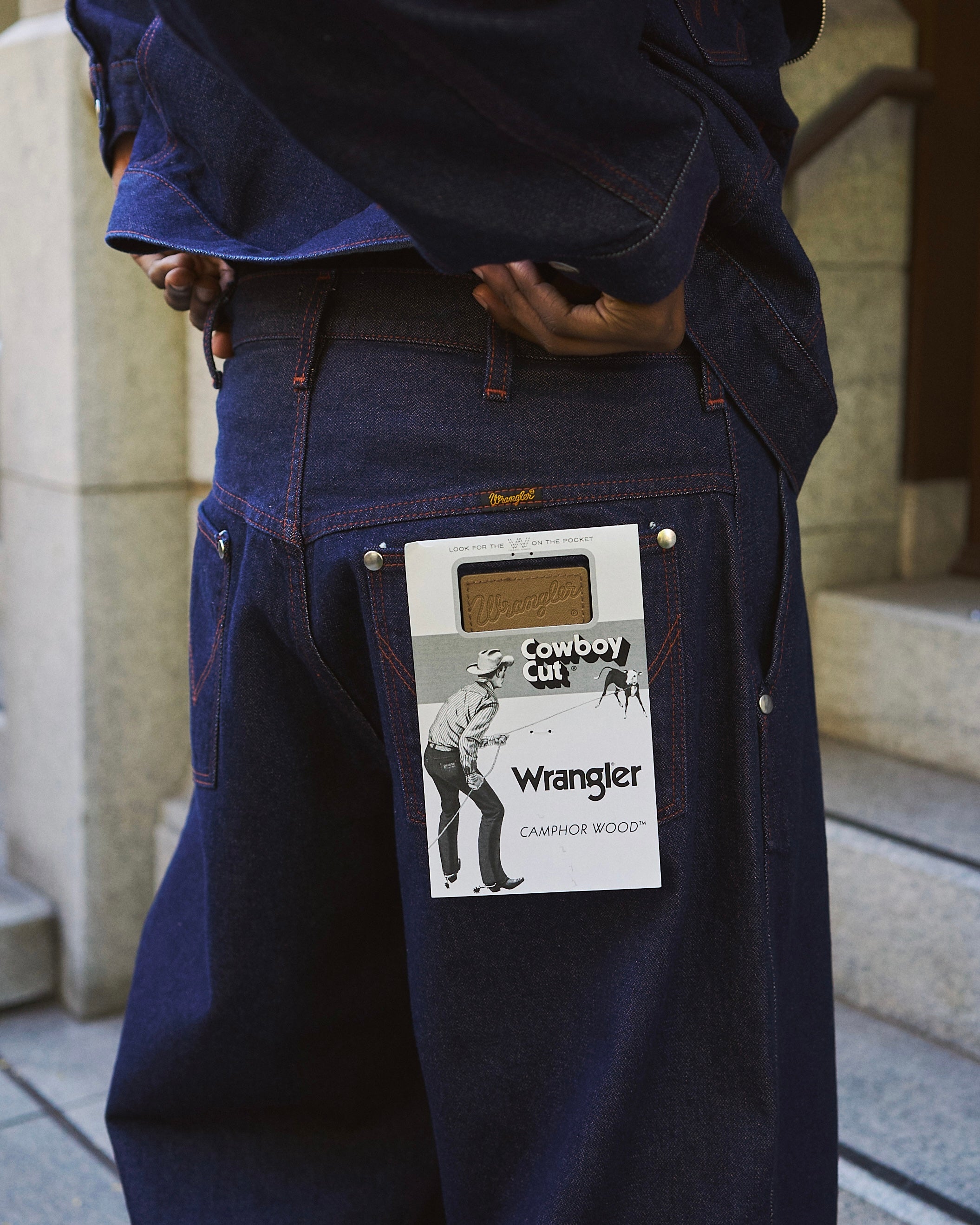 パンツ camphor wood wide baggy broken denim CamphorWood × Wrangler 】front zip wide baggy broken denim