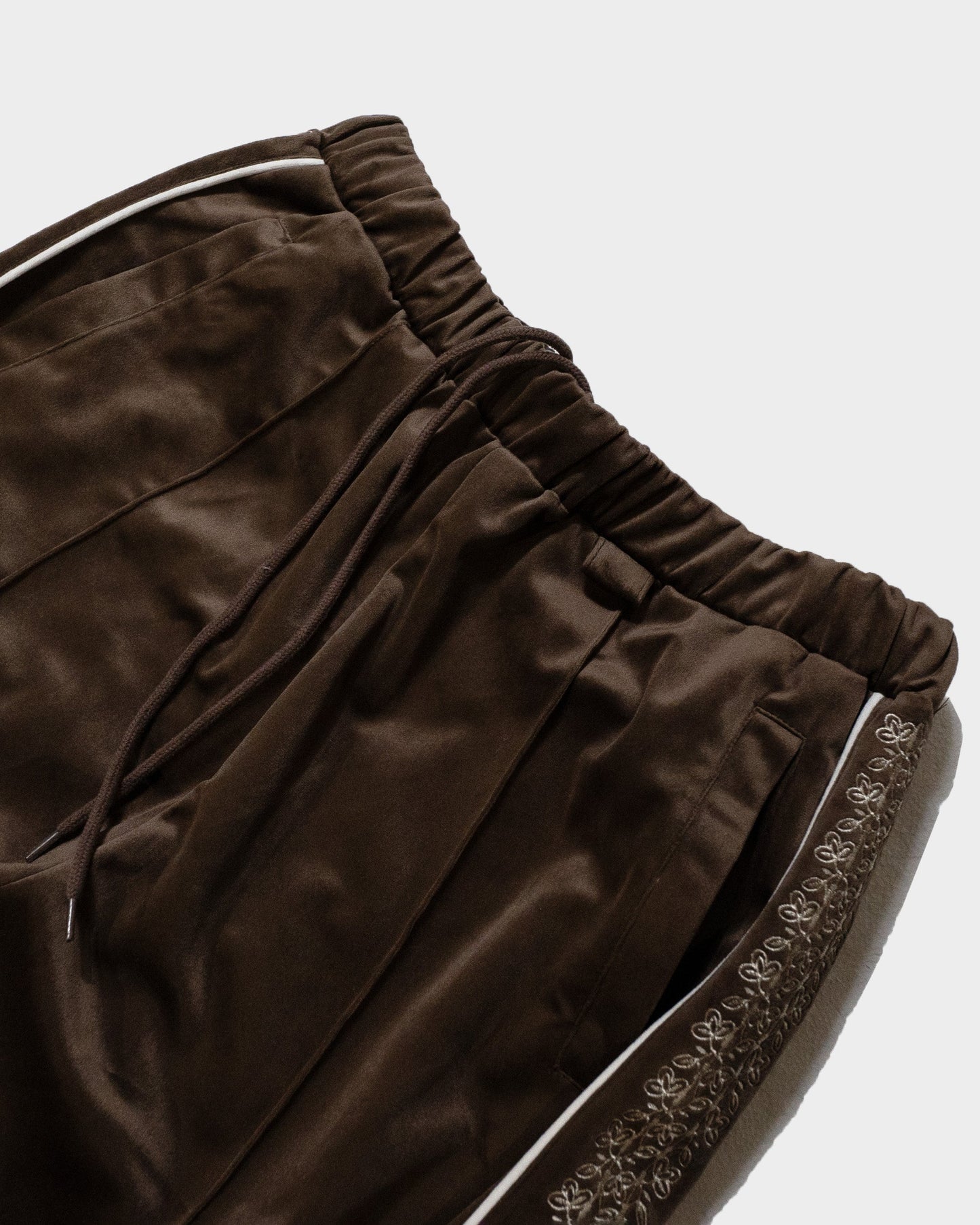 velvet flower embroidery line baggy track pants
