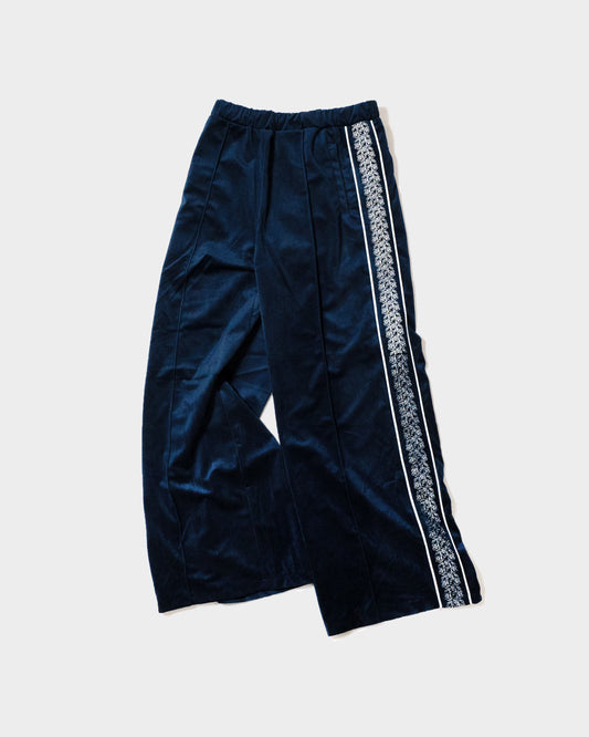 velvet flower embroidery line baggy track pants