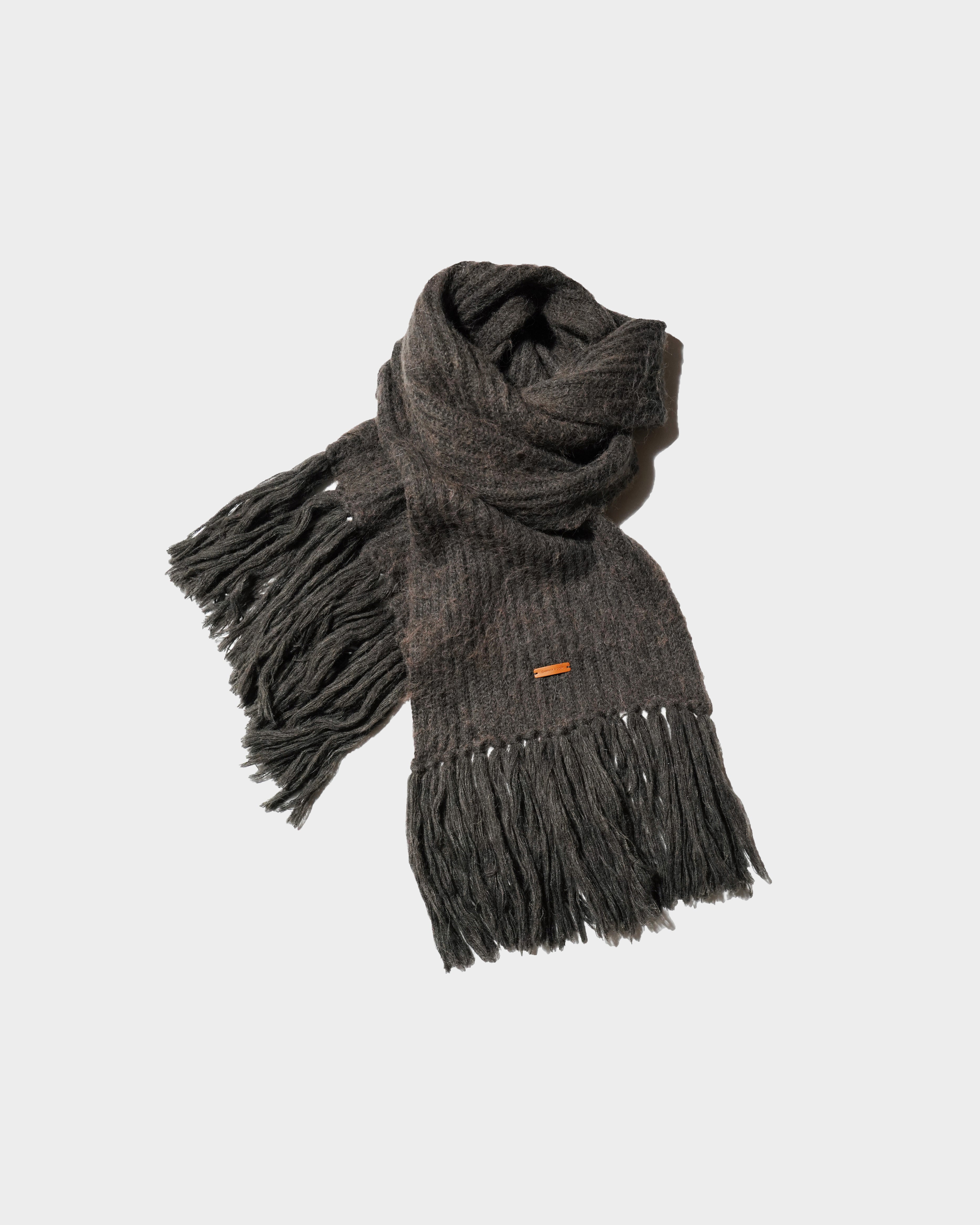 MOHAIR/ALPACA FRINGE LONG MUFFLER – CAMPHOR WOOD - OFFICIAL ONLINE