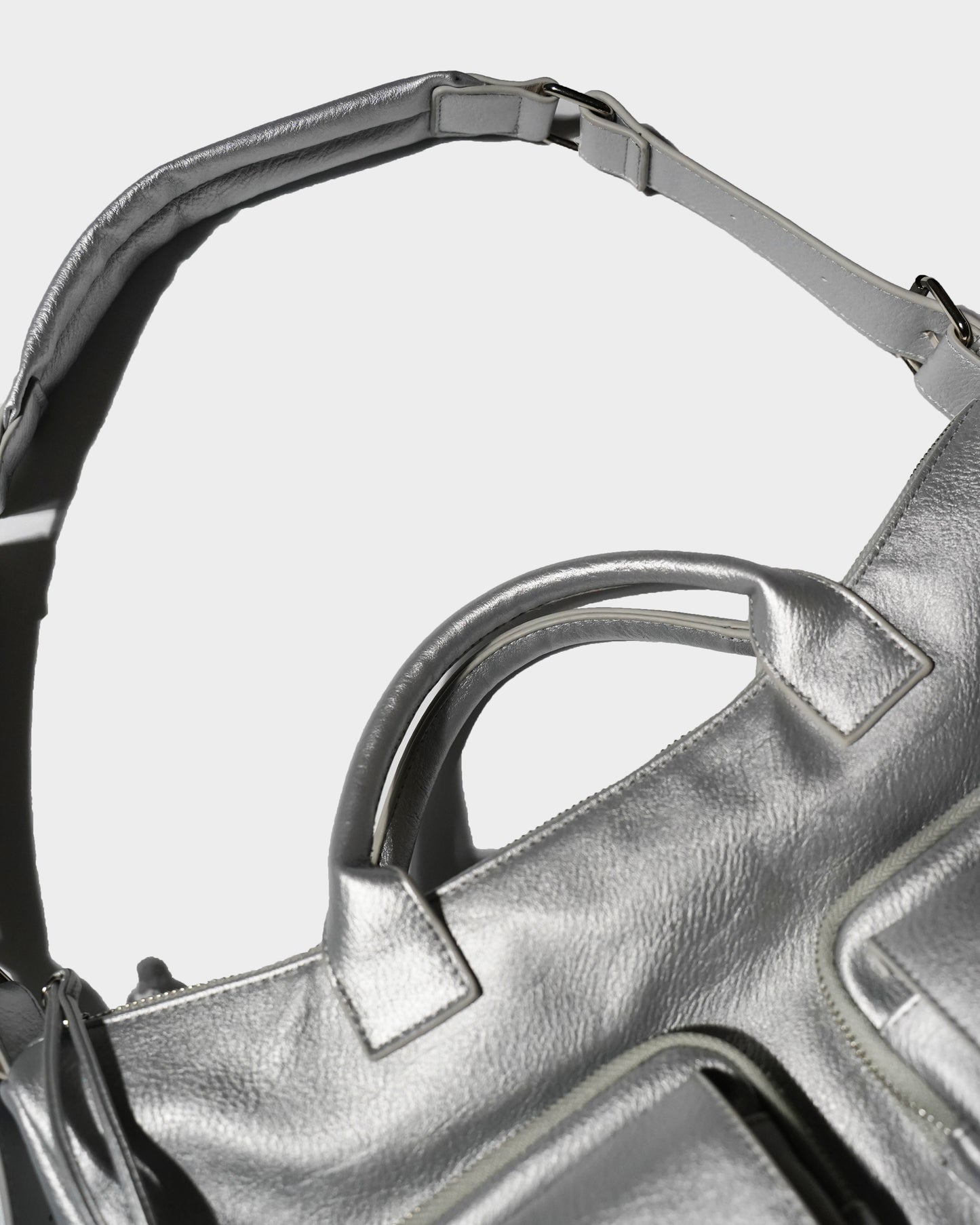 FAUX LEATHER MULTI POCKET SHOULDER BAG - SILVER