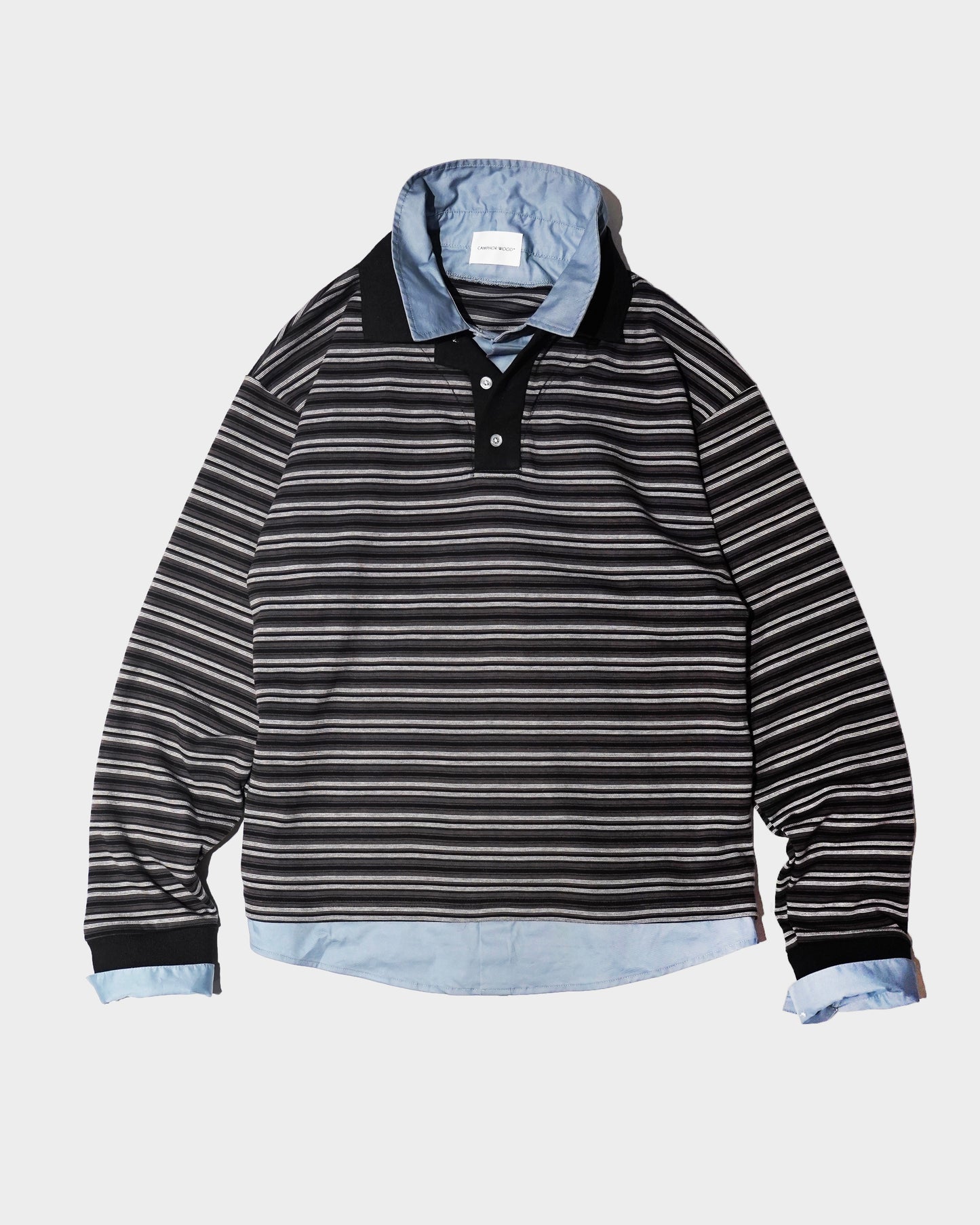 DOUBLE COLLAR LAYERED BORDER POLO L/S SHIRTS