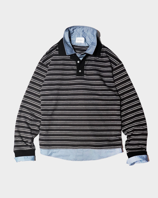 DOUBLE COLLAR LAYERED BORDER POLO L/S SHIRTS