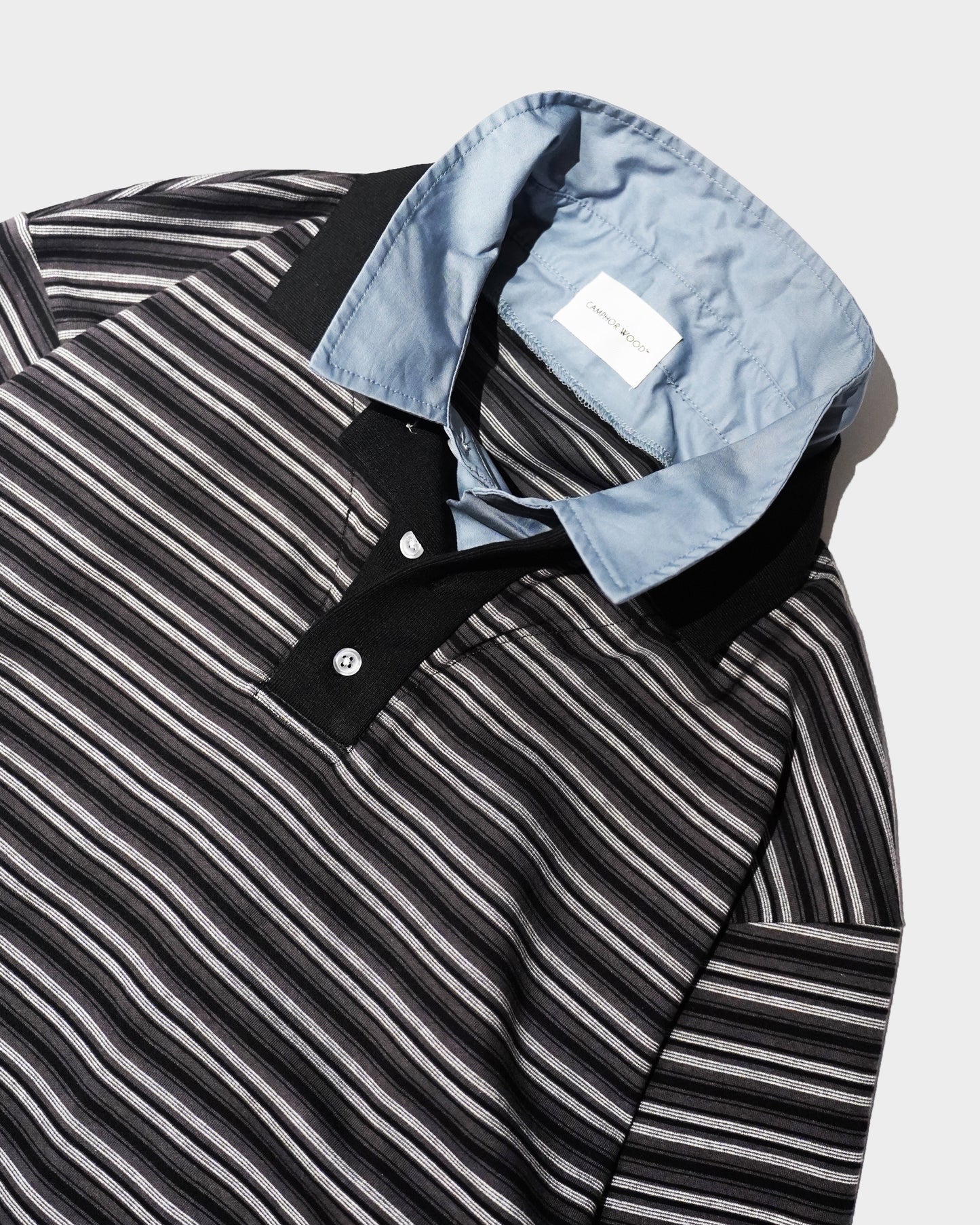 DOUBLE COLLAR LAYERED BORDER POLO L/S SHIRTS