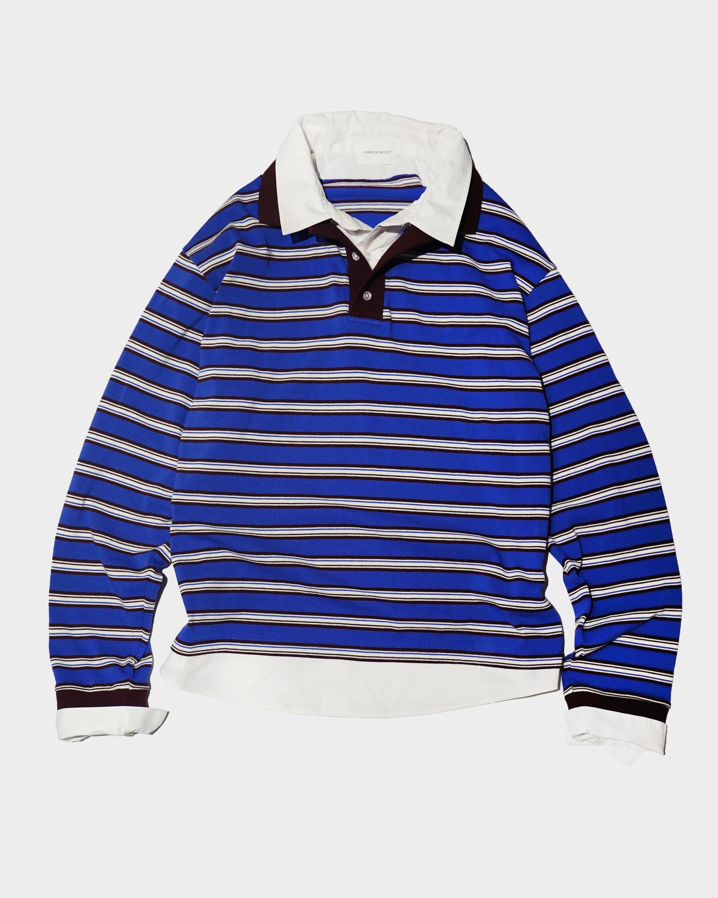DOUBLE COLLAR LAYERED BORDER POLO L/S SHIRTS