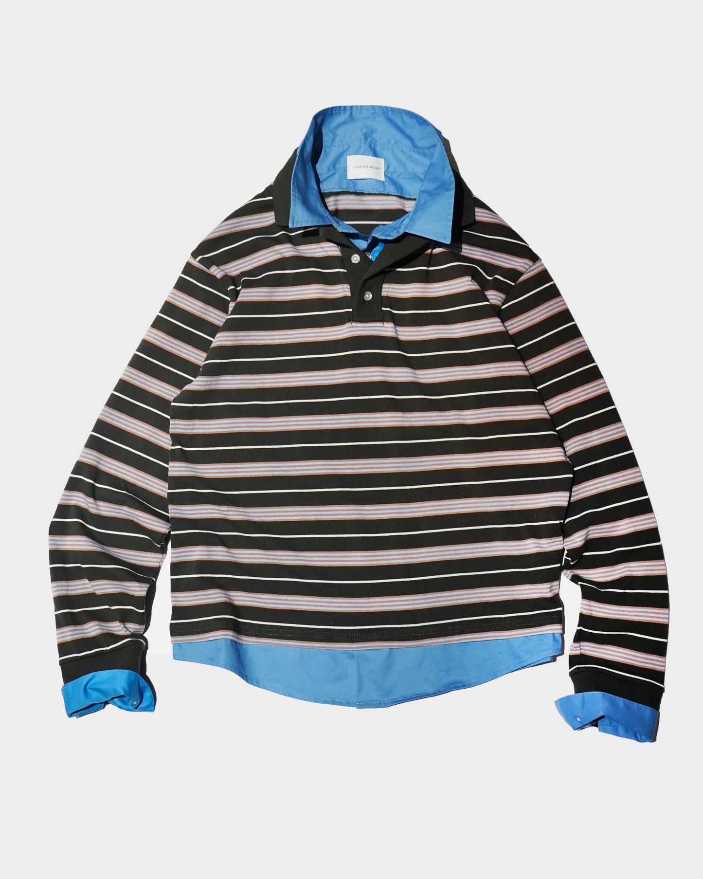 DOUBLE COLLAR LAYERED BORDER POLO L/S SHIRTS