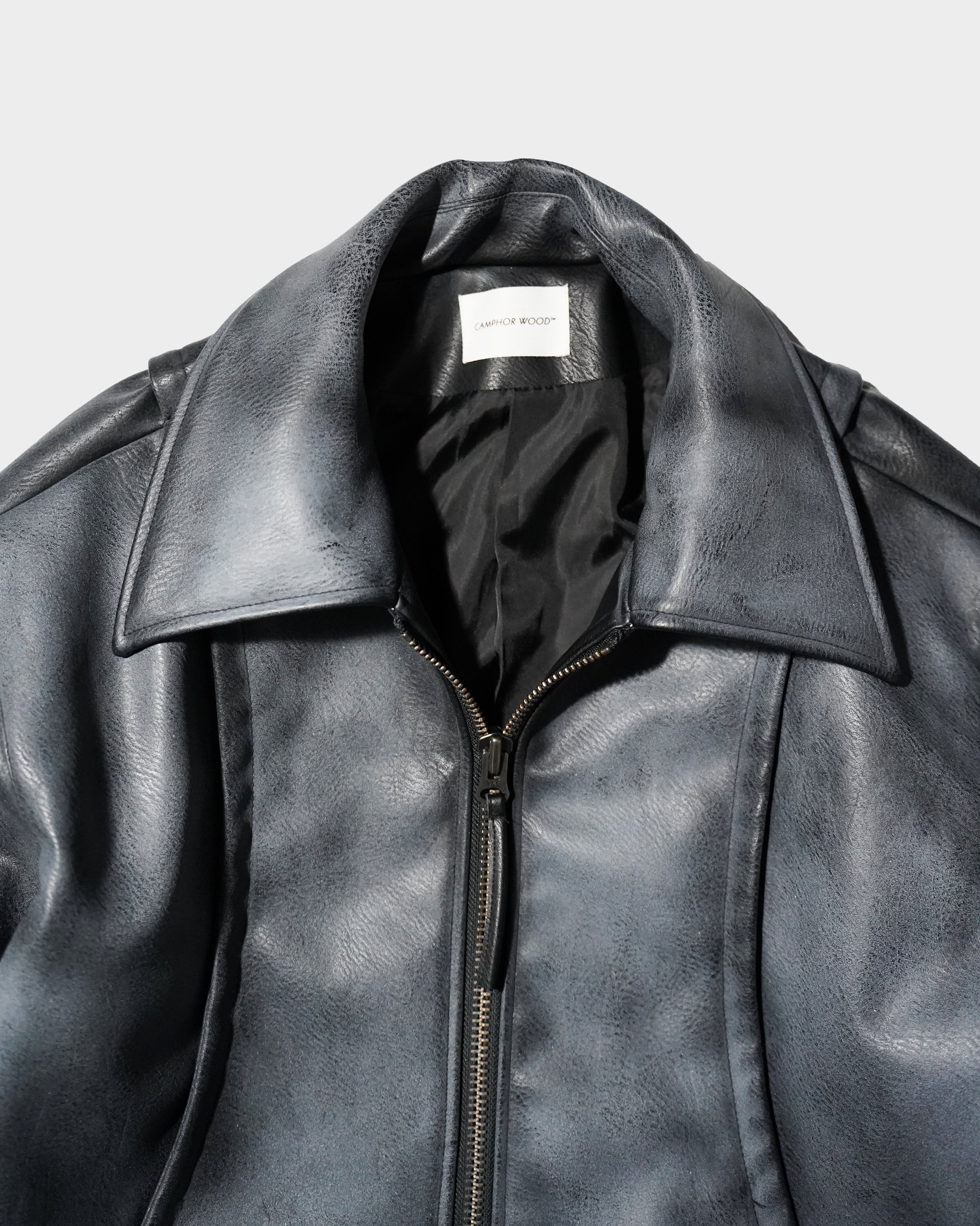 FADED SHORT LENGTH PU-LEATHER JACKET – CAMPHOR WOOD - OFFICIAL