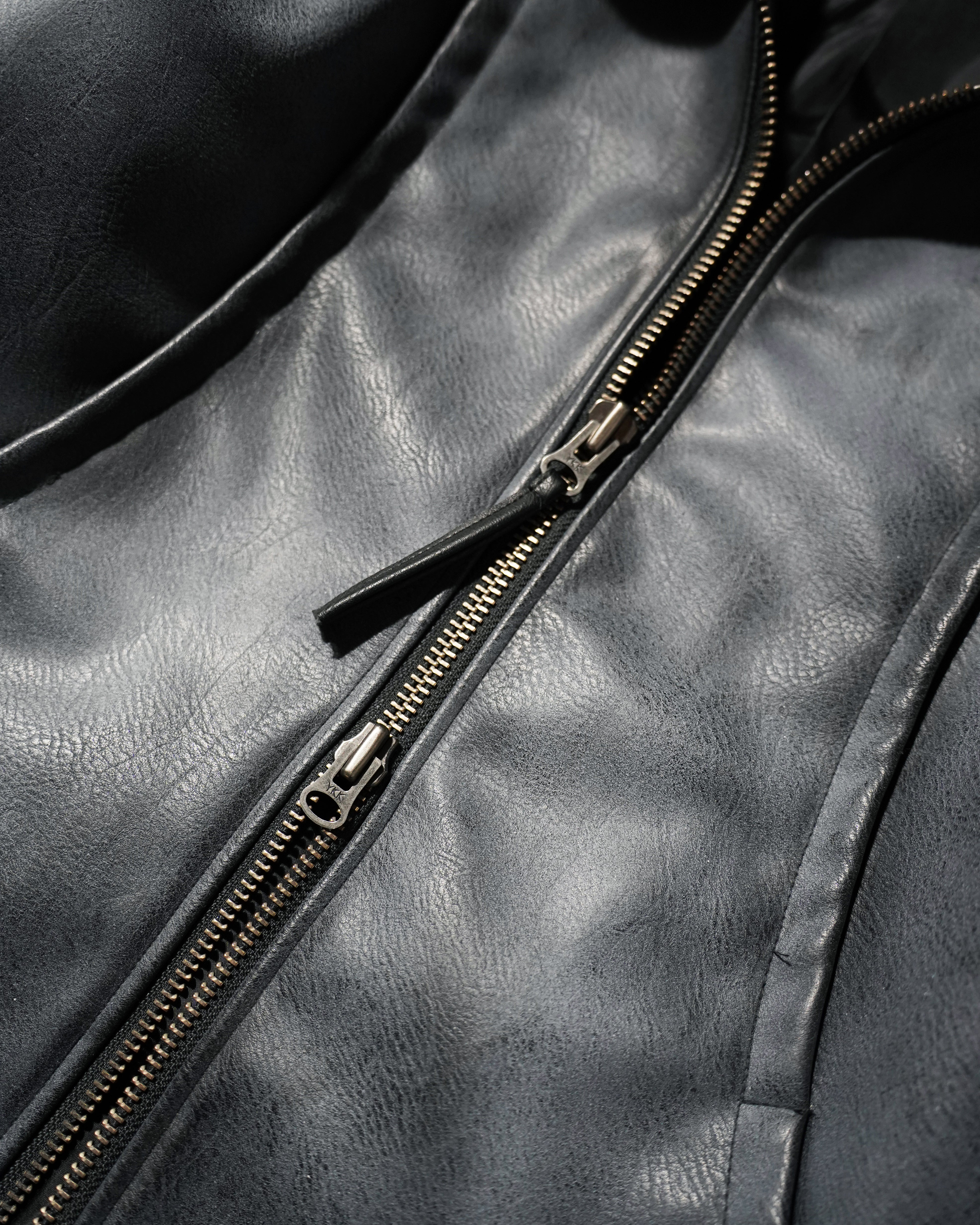 FADED SHORT LENGTH PU-LEATHER JACKET – CAMPHOR WOOD - OFFICIAL