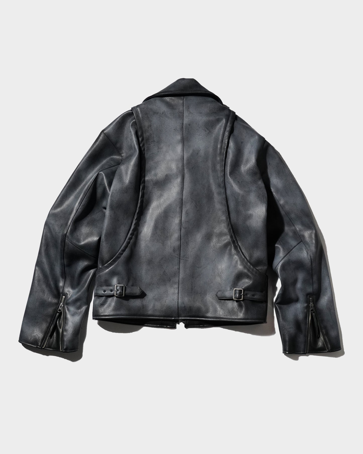 FADED SHORT LENGTH PU-LEATHER JACKET