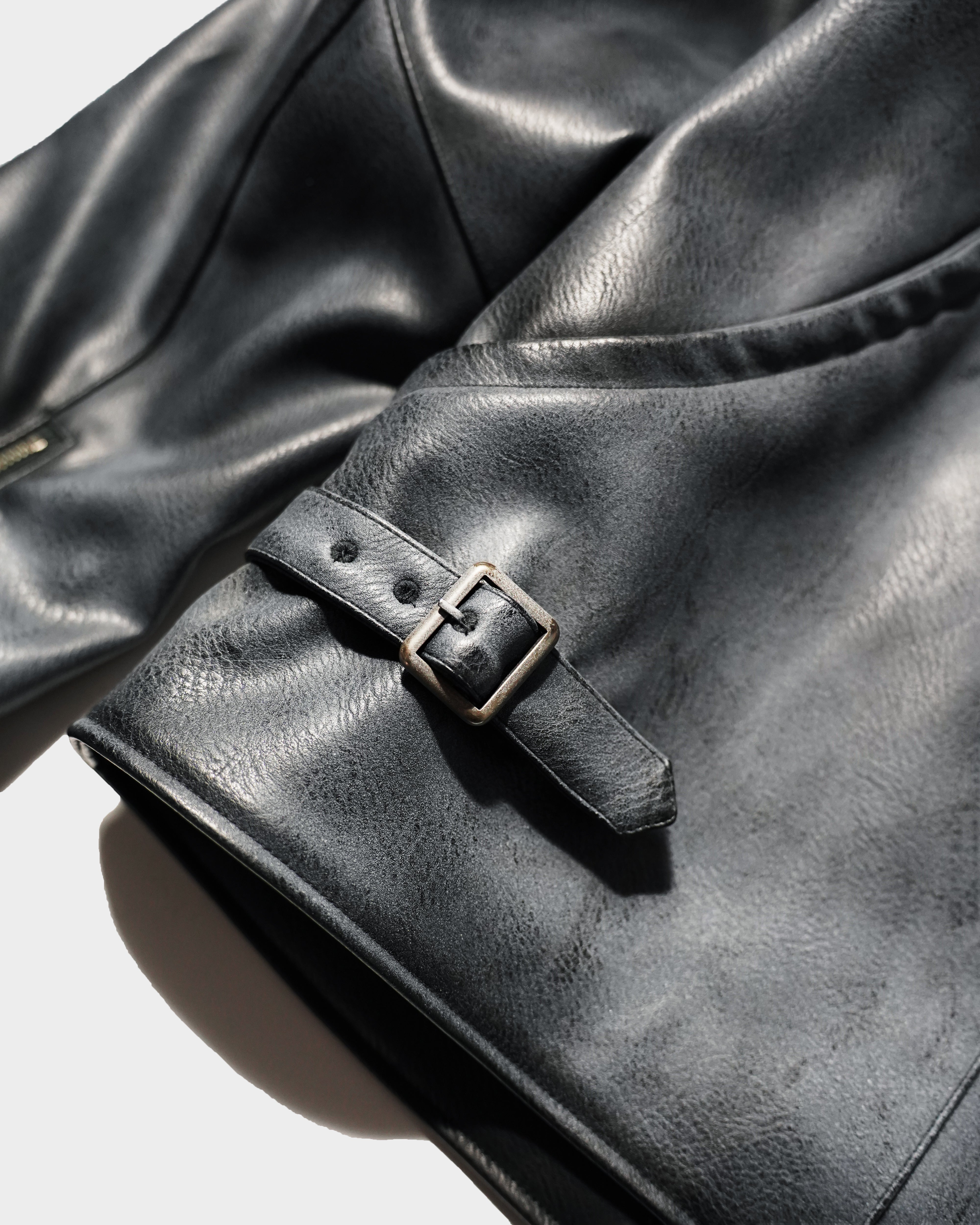 FADED SHORT LENGTH PU-LEATHER JACKET – CAMPHOR WOOD - OFFICIAL