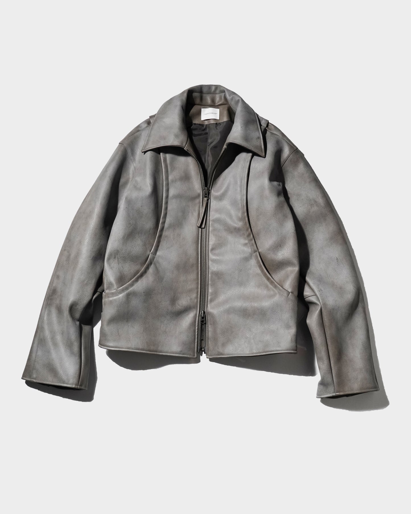 FADED SHORT LENGTH PU-LEATHER JACKET