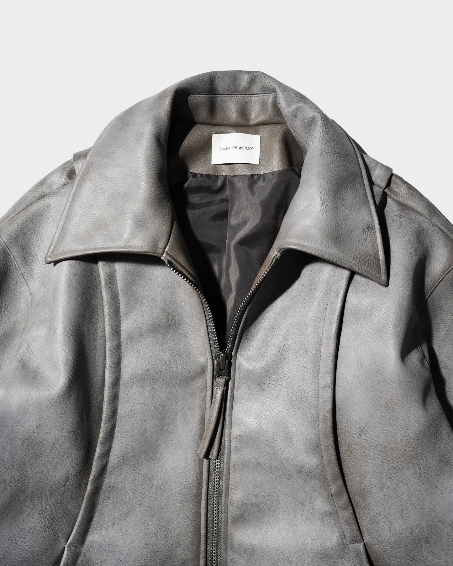 FADED SHORT LENGTH PU-LEATHER JACKET