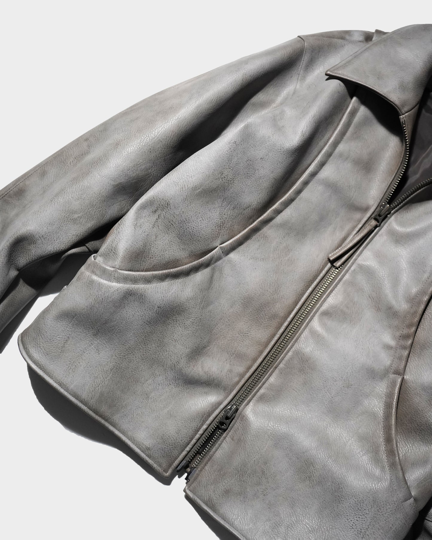 FADED SHORT LENGTH PU-LEATHER JACKET