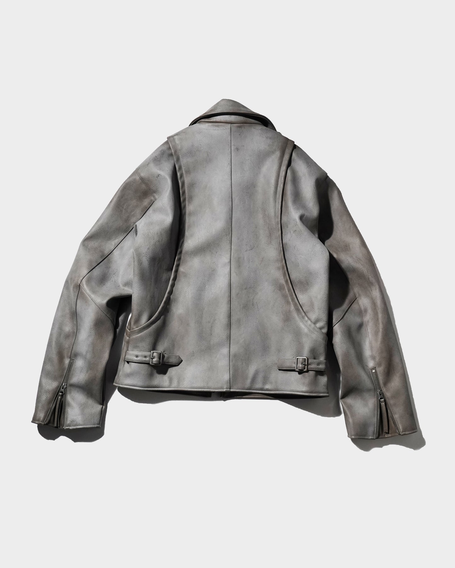 FADED SHORT LENGTH PU-LEATHER JACKET