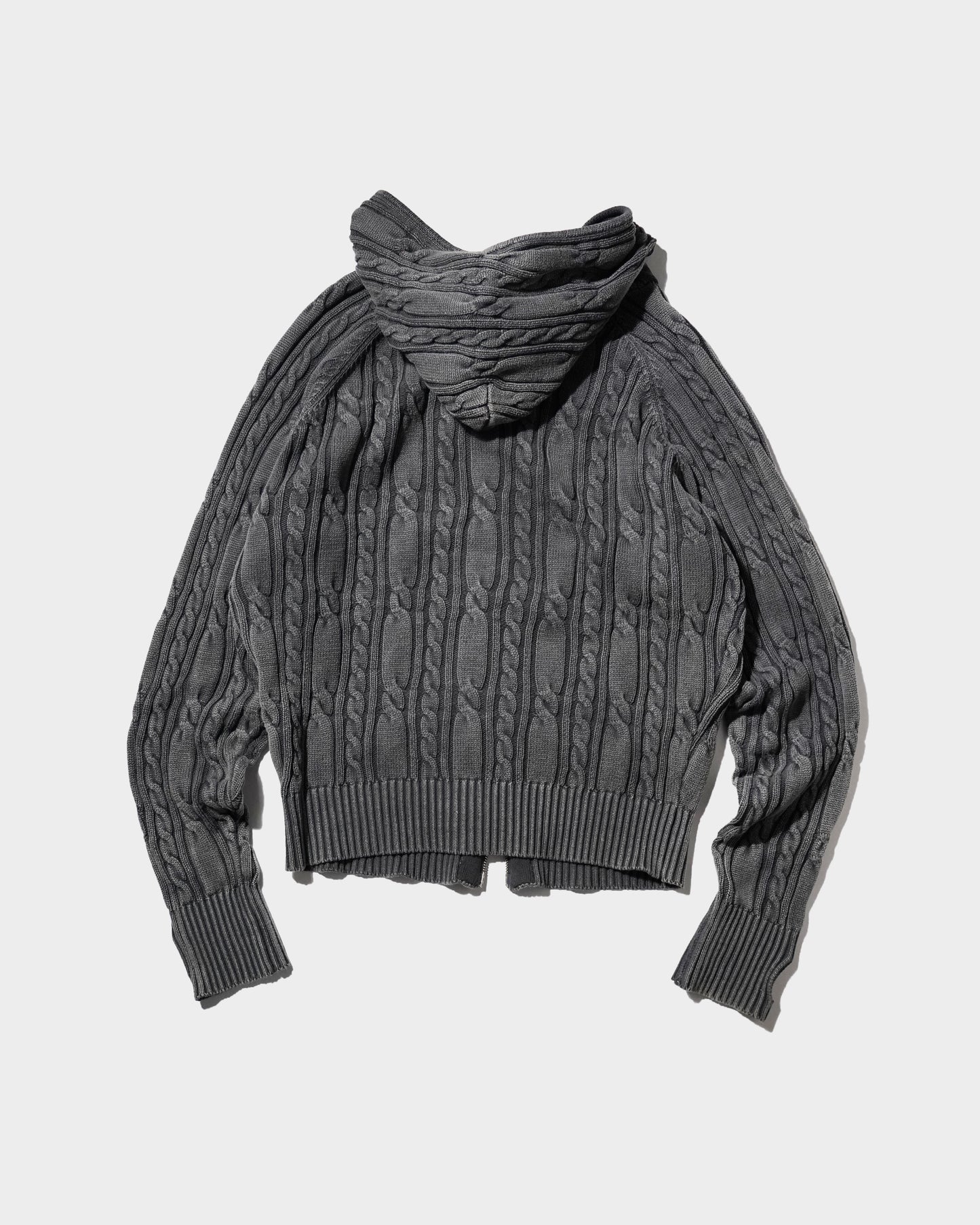 STONE WASH DOUBLE ZIP CABLE KNIT HOODIE