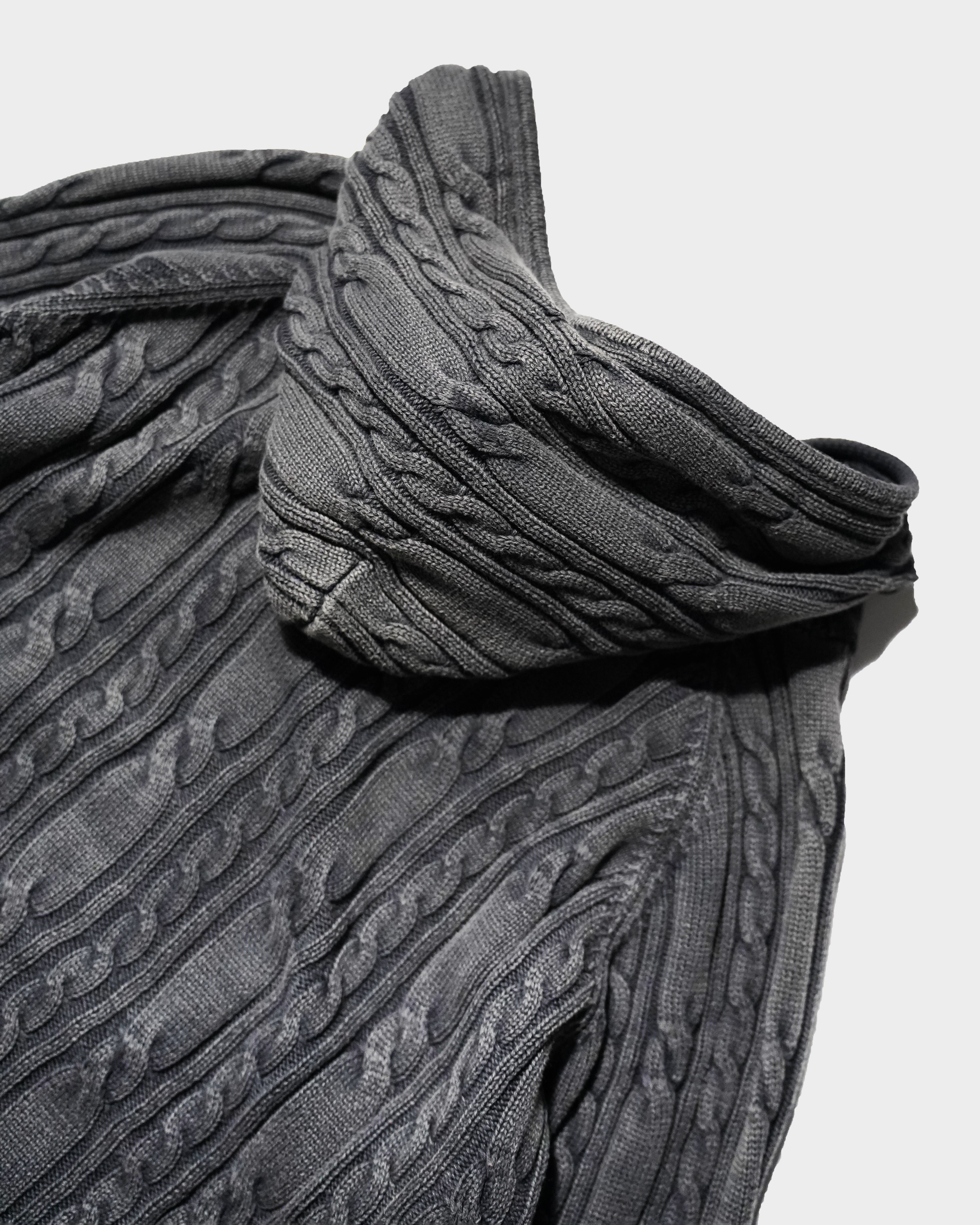 Camphor wood ウォッシュ加工ダブルジップケーブル柄ニットフーディ STONE WASH DOUBLE ZIP CABLE KNIT HOODIE – CAMPHOR WOOD - OFFICIAL