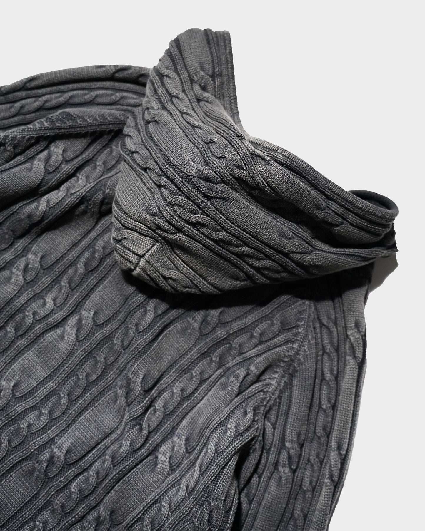 STONE WASH DOUBLE ZIP CABLE KNIT HOODIE