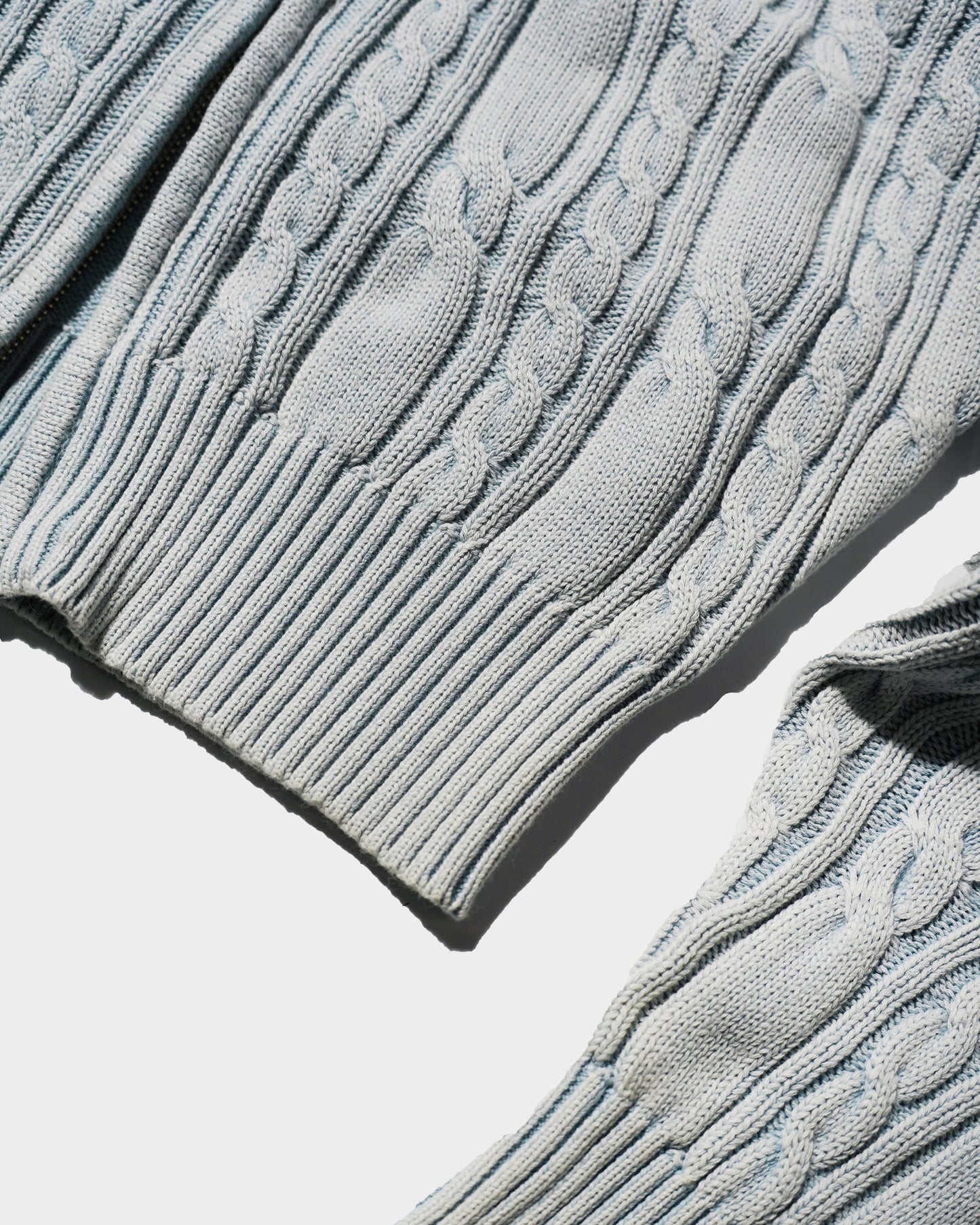 STONE WASH DOUBLE ZIP CABLE KNIT HOODIE