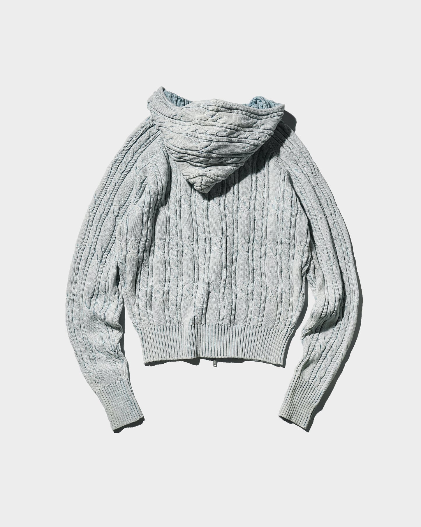 STONE WASH DOUBLE ZIP CABLE KNIT HOODIE