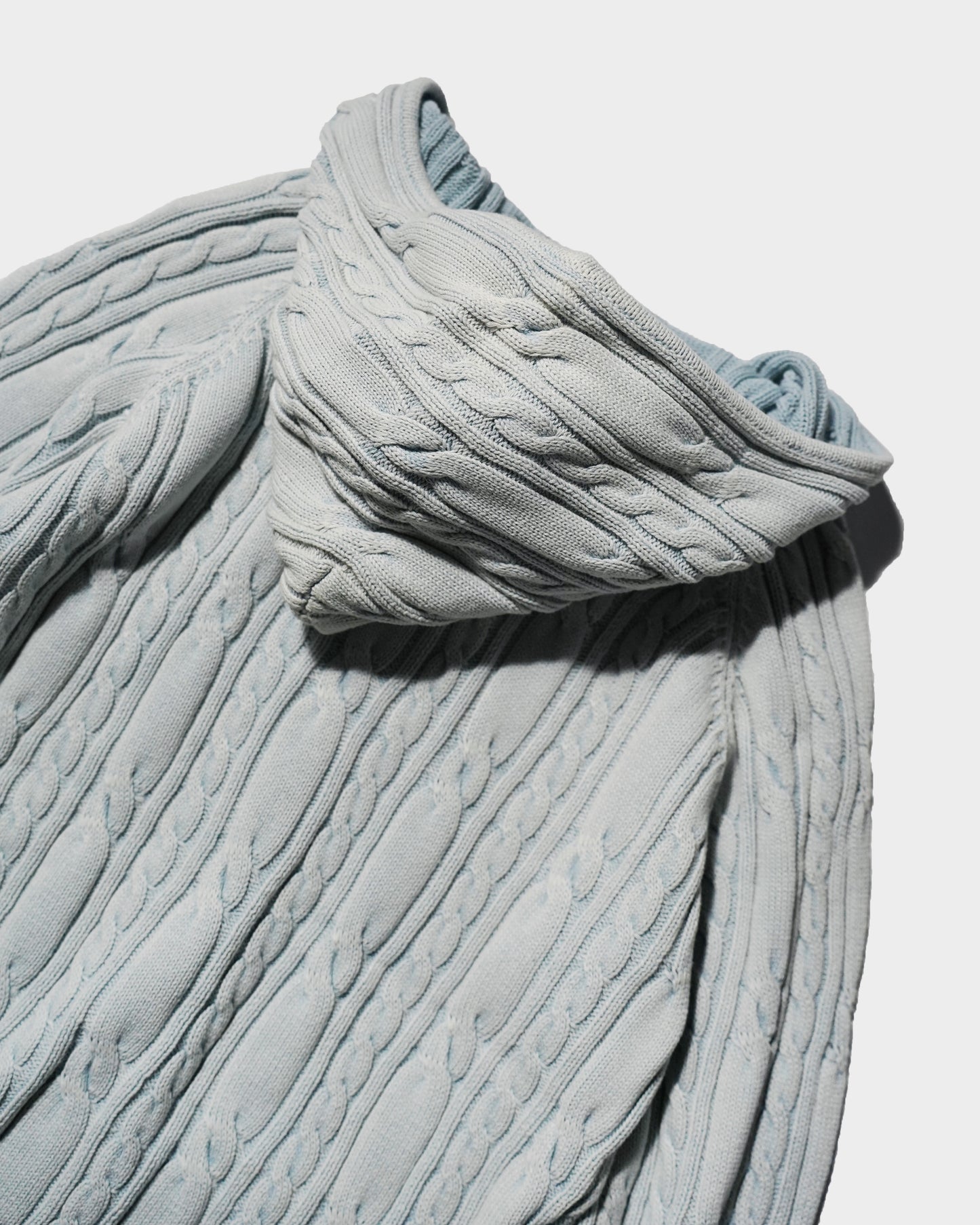 STONE WASH DOUBLE ZIP CABLE KNIT HOODIE