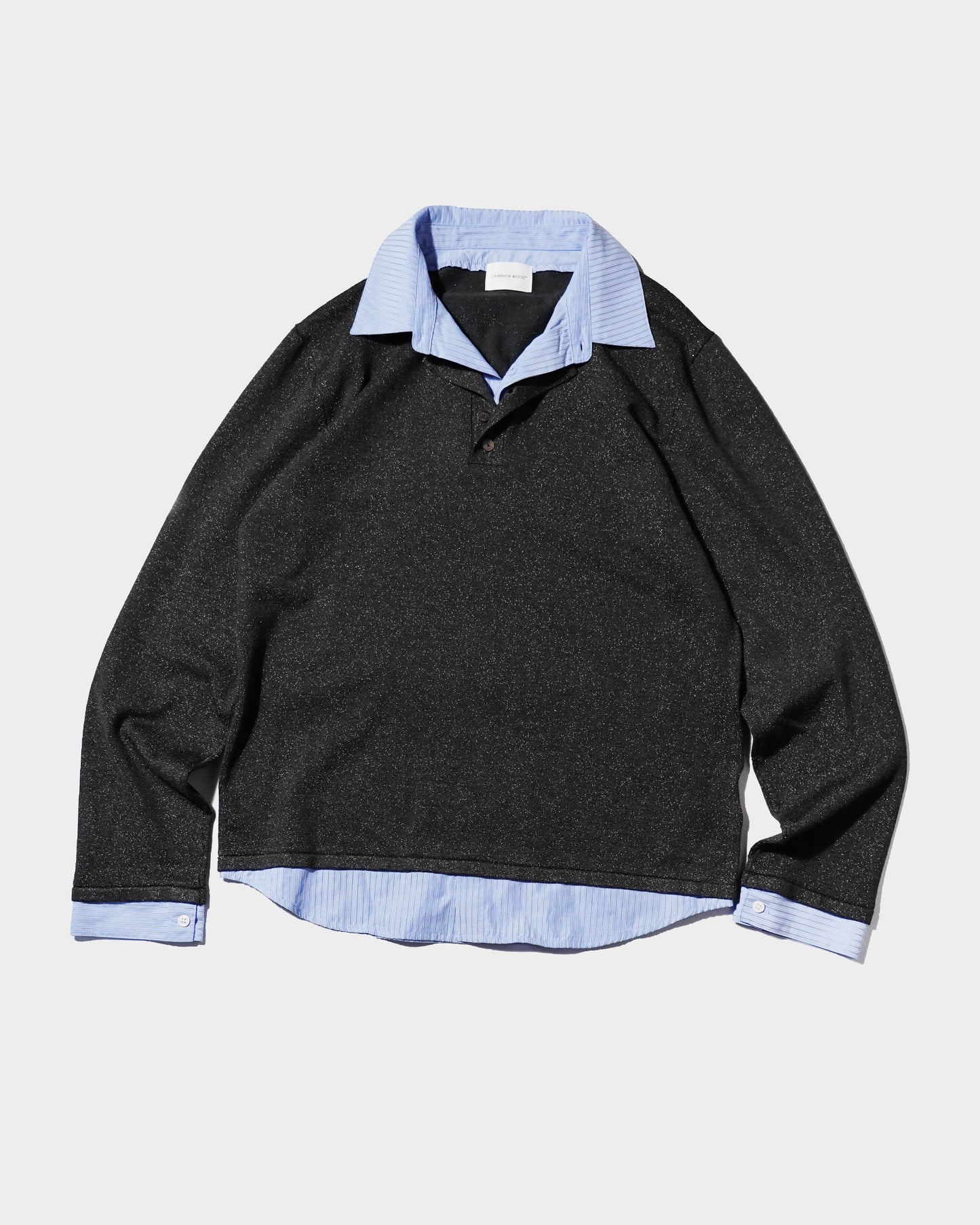 STRIPE SHIRT LAYERED LAME KNIT TOP