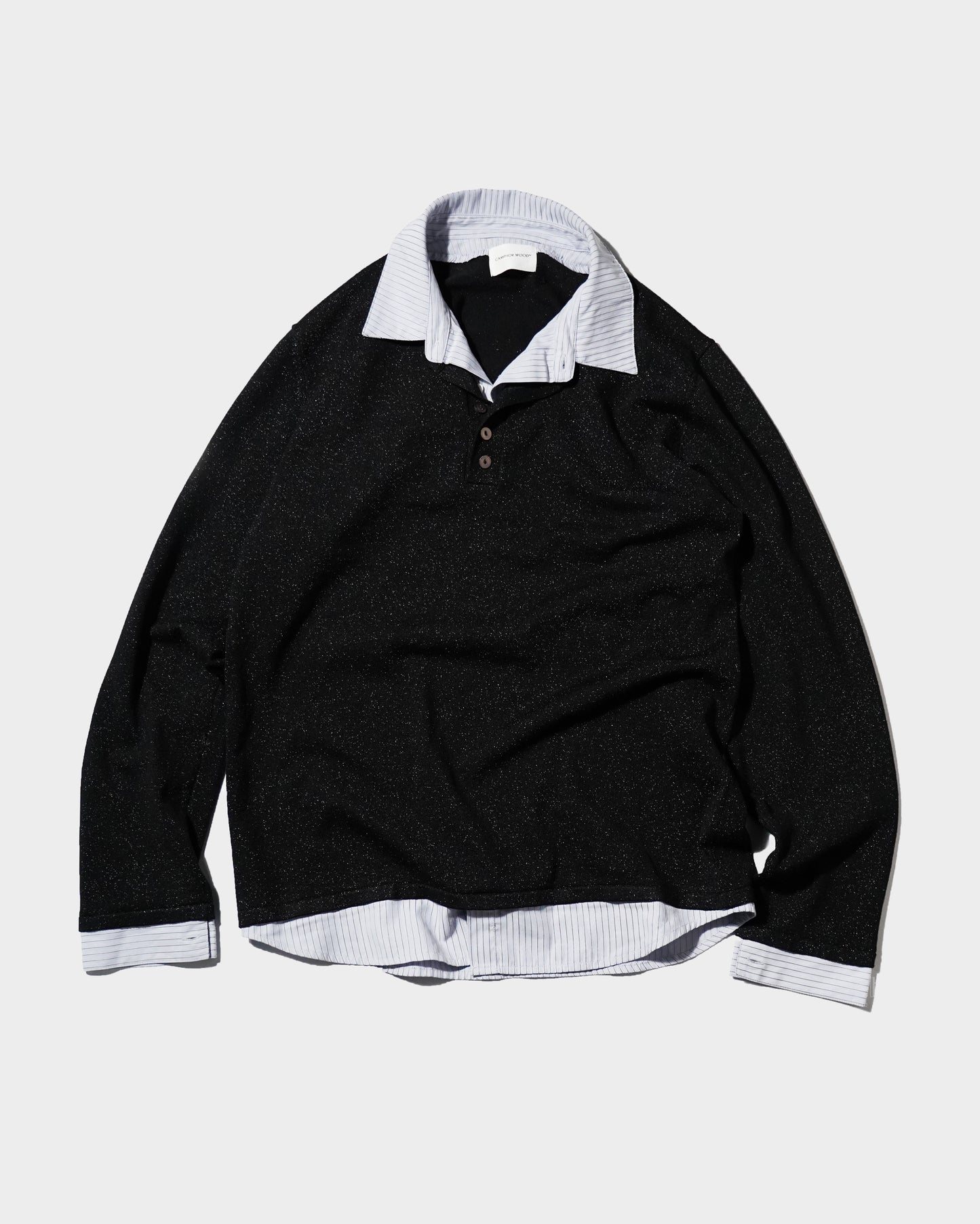 STRIPE SHIRT LAYERED LAME KNIT TOP