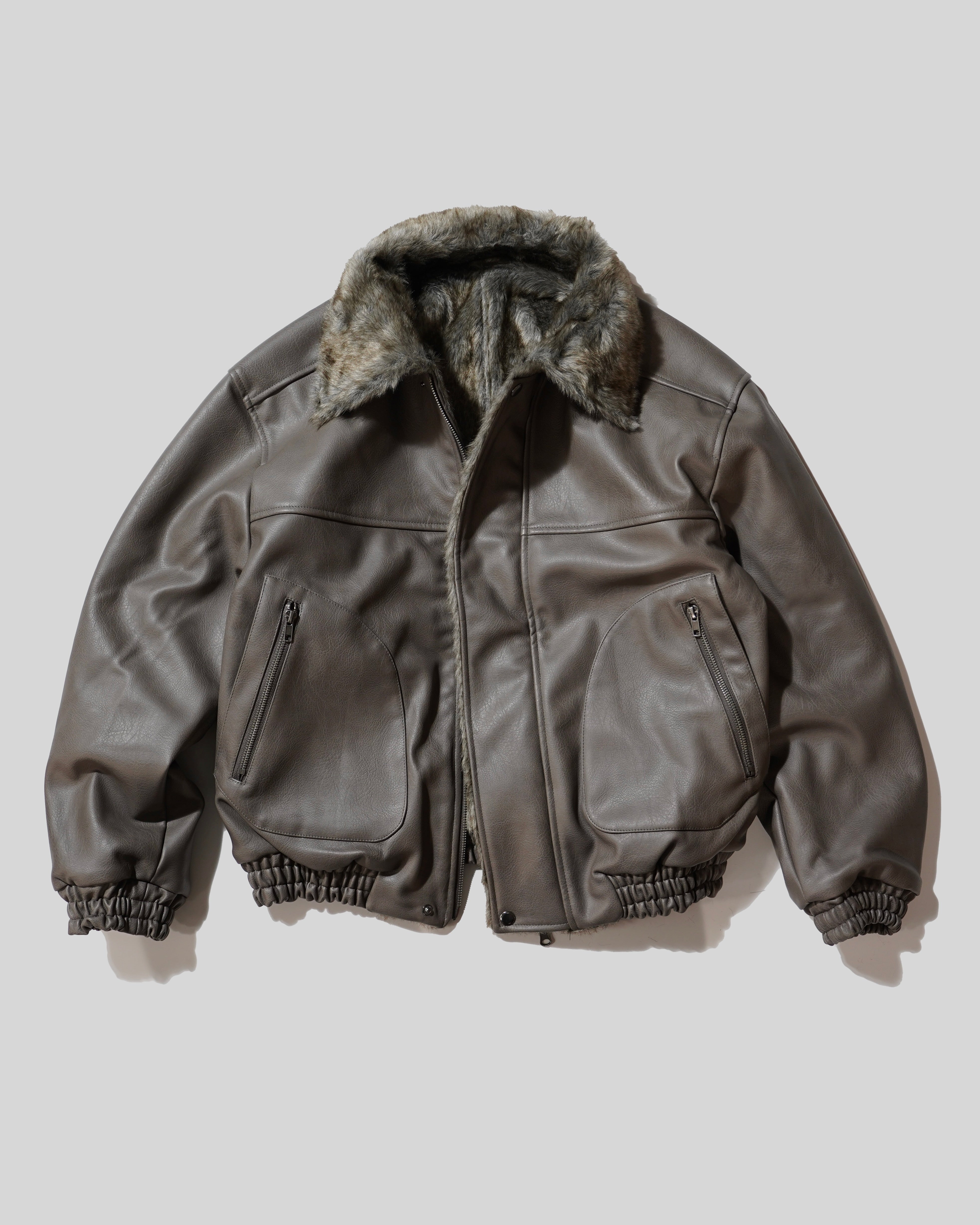 leather/fur faux reversible flight jacket – CAMPHOR WOOD
