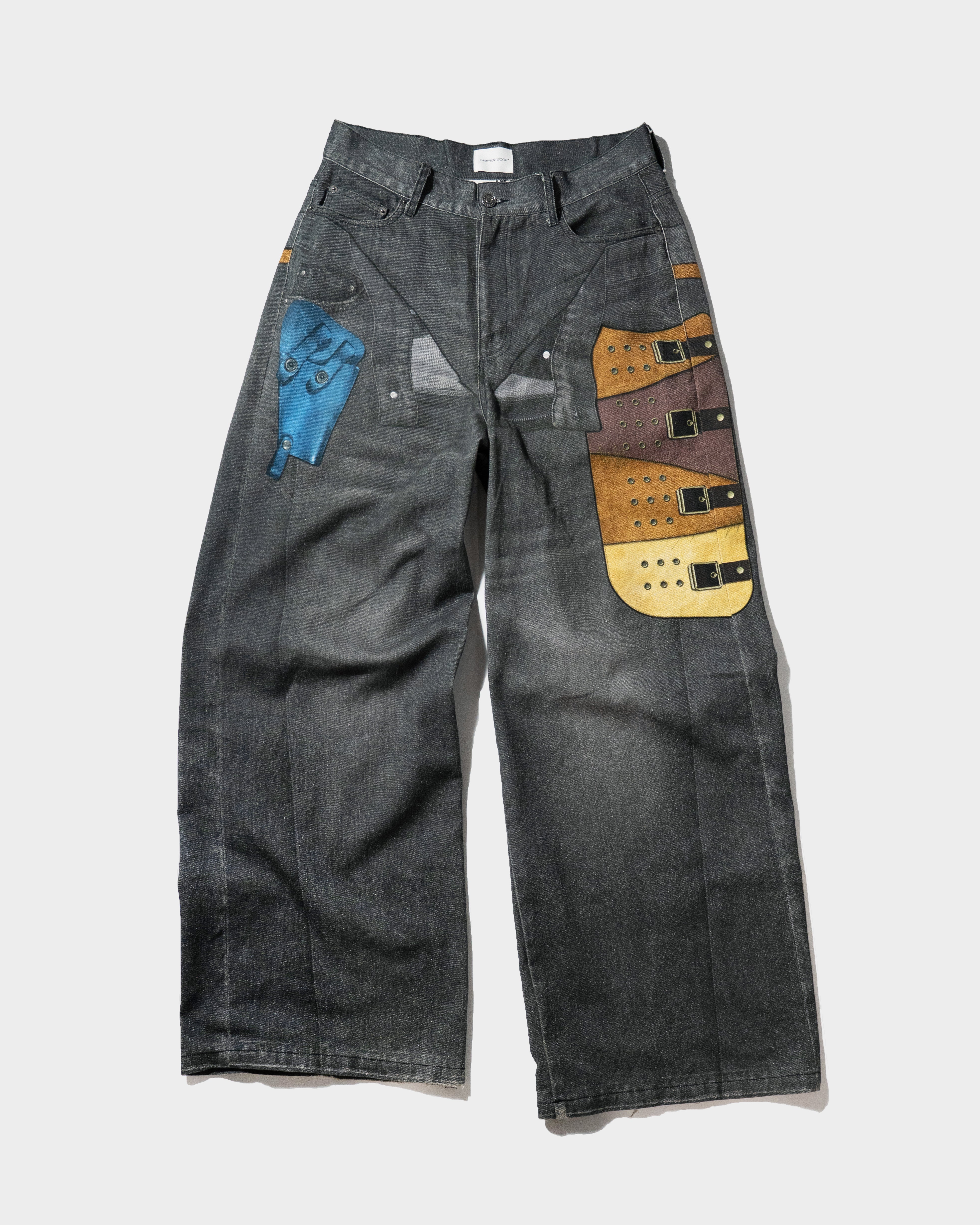 たくむくん着用　camphor wood Wrangler × CamphorWood】 front zip 2tuck wide baggy flare broken