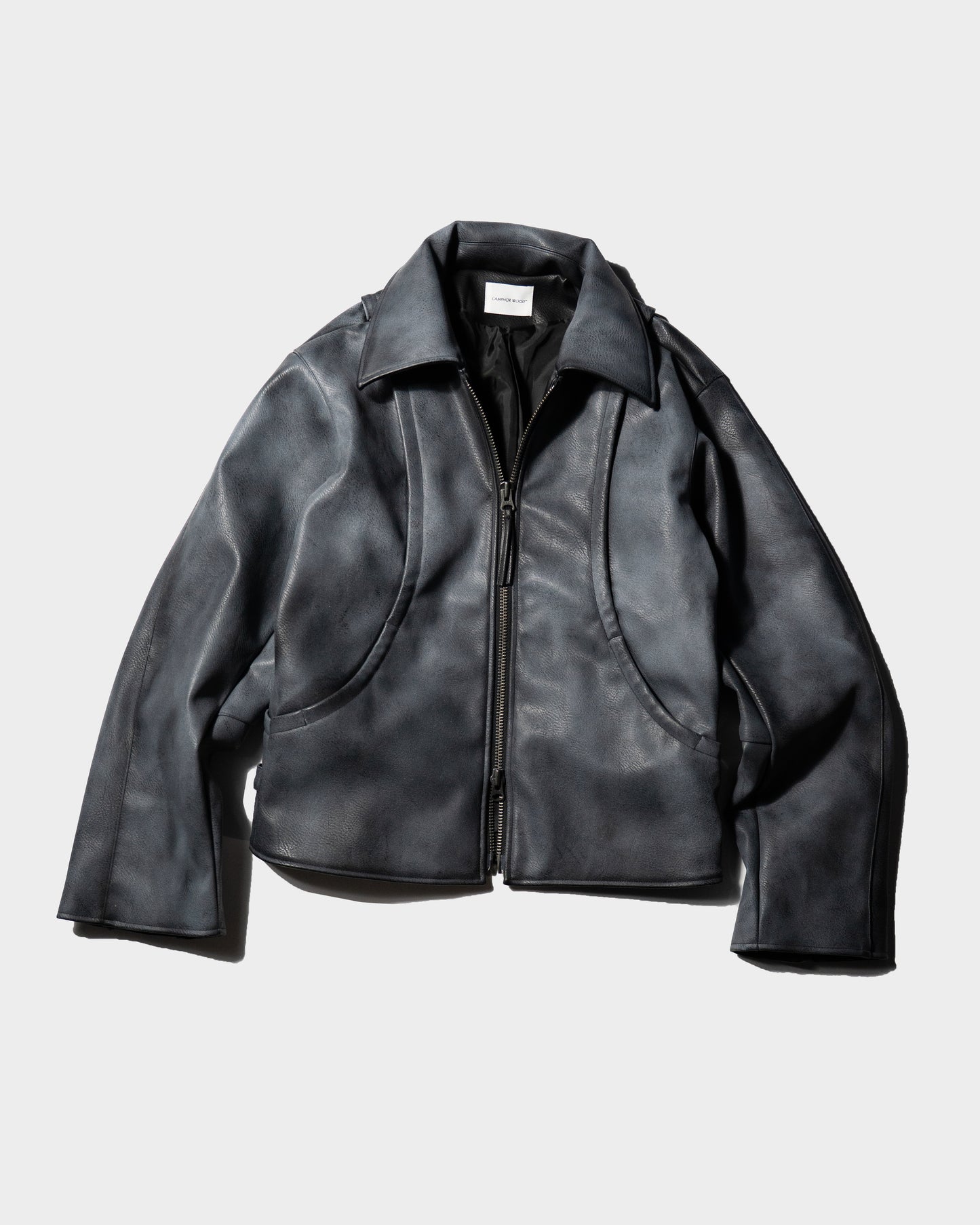 FADED SHORT LENGTH PU-LEATHER JACKET