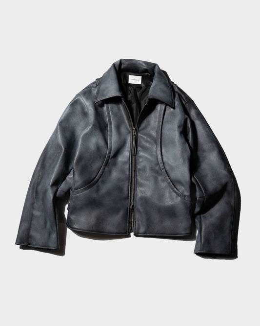 FADED SHORT LENGTH PU-LEATHER JACKET