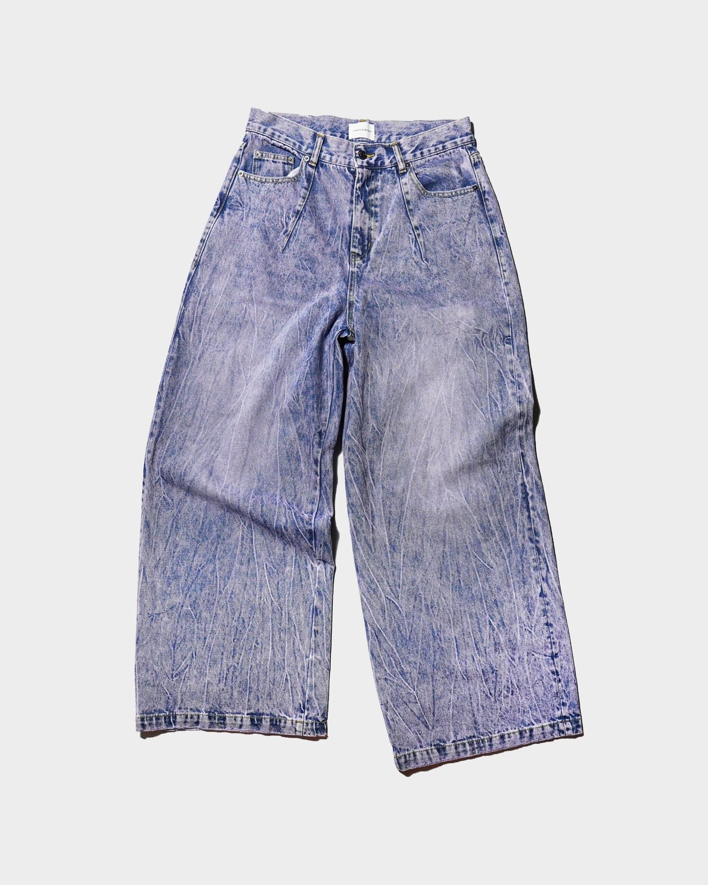 CRACKED CHEMICAL-WASHED WIDE BAGGY JEANS