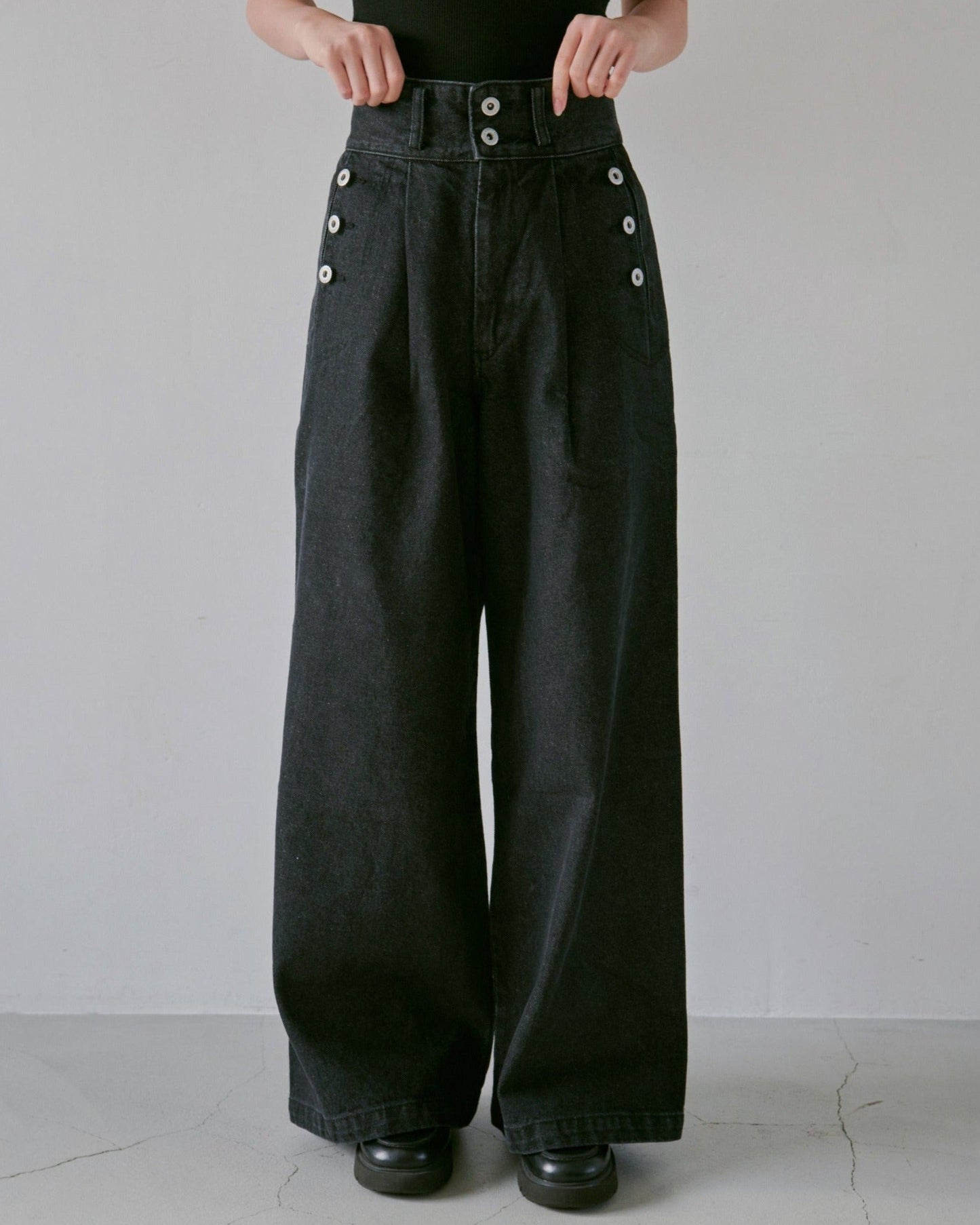 laceup wide baggy sailor denim