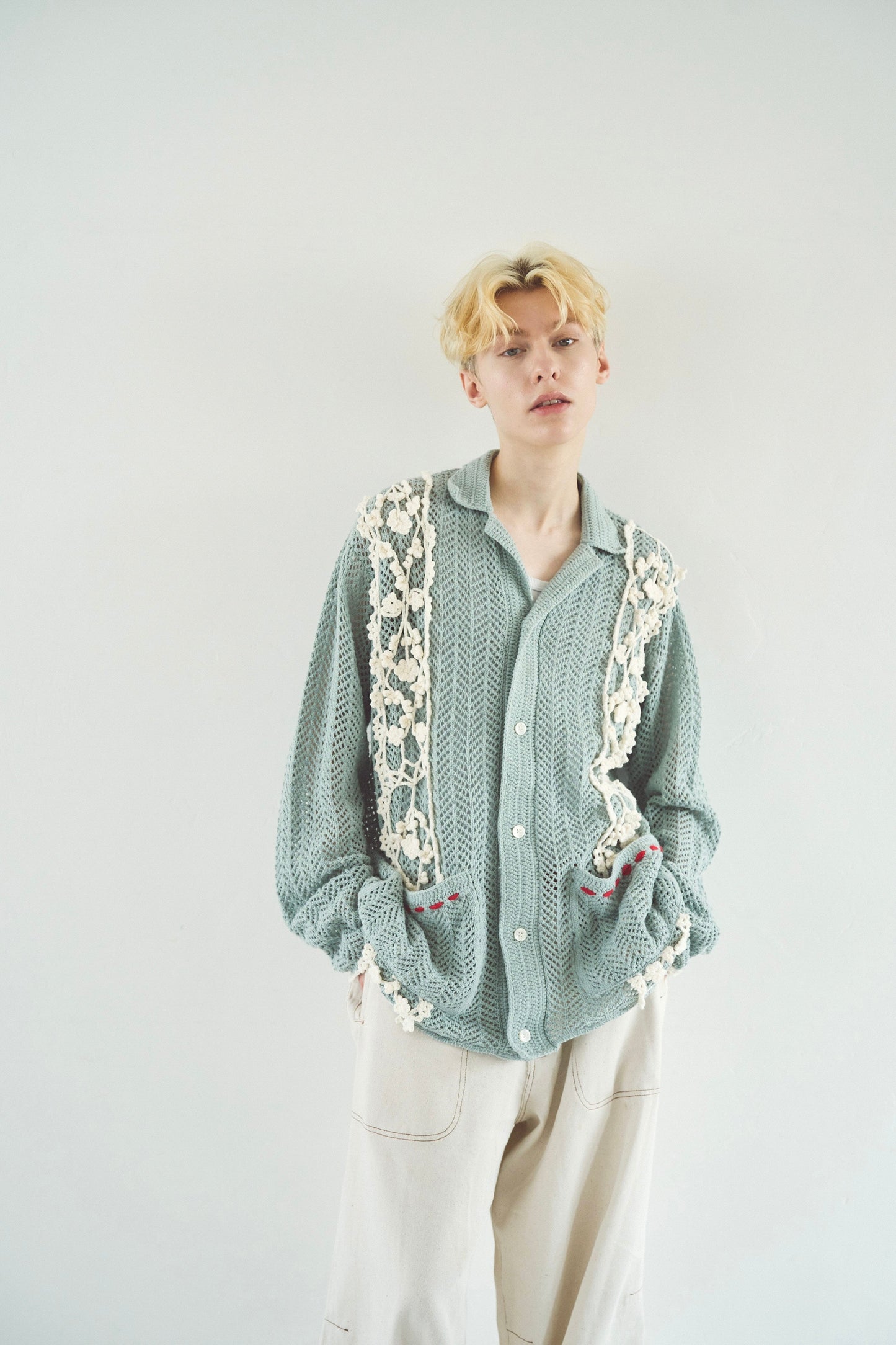 hand knit flower line Cuba shirt  cardigan