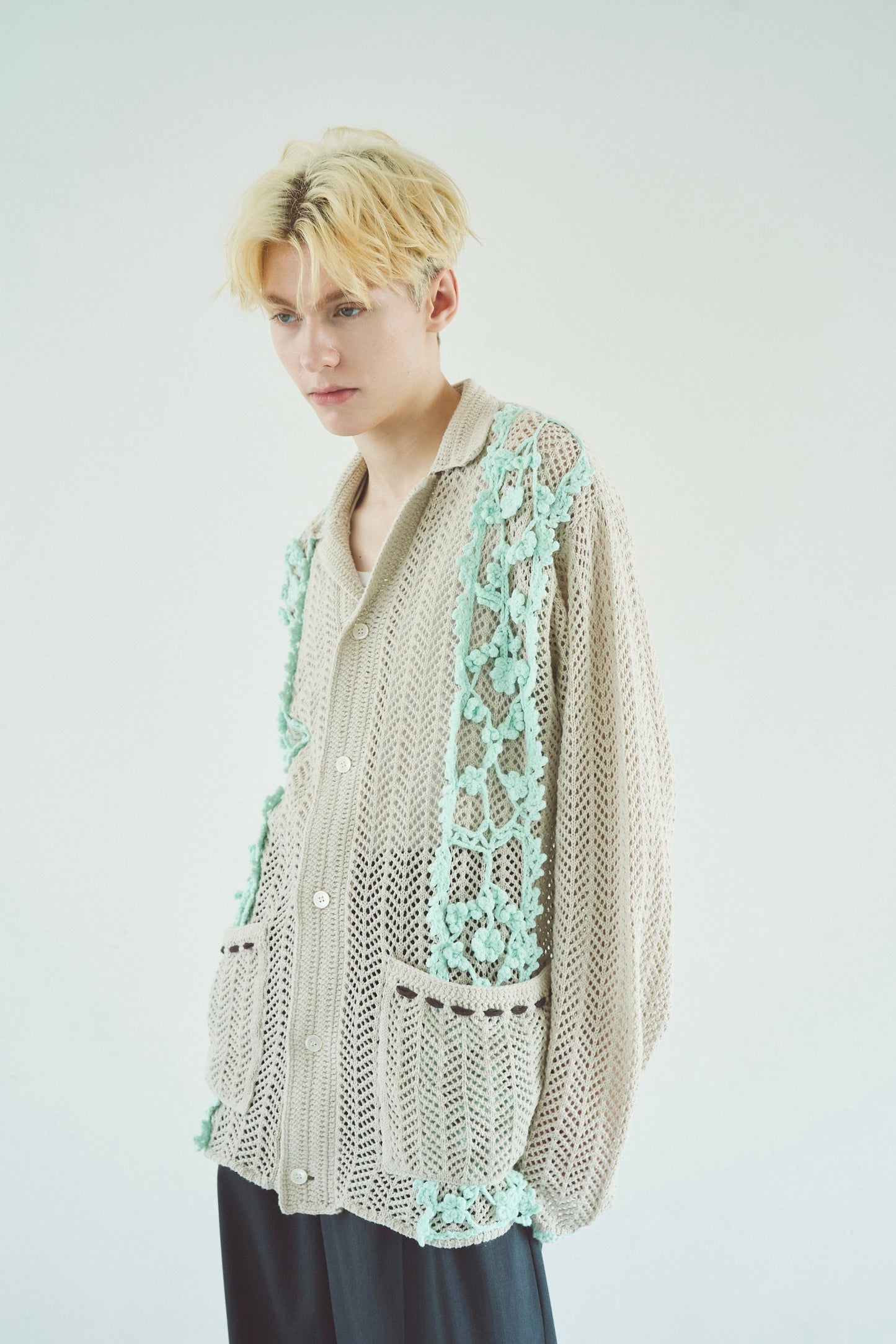 hand knit flower line Cuba shirt  cardigan