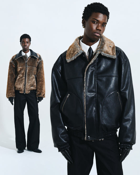 FAUX LEATHER/FUR REVERSIBLE JACKET
