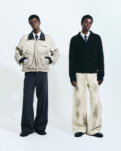 FAUX LEATHER COLLAR FADED DETROIT JACKET