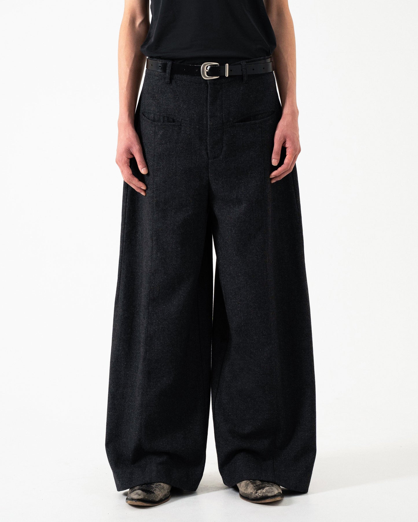 WIDE BAGGY SEEM TUCK TWEED SLACKS